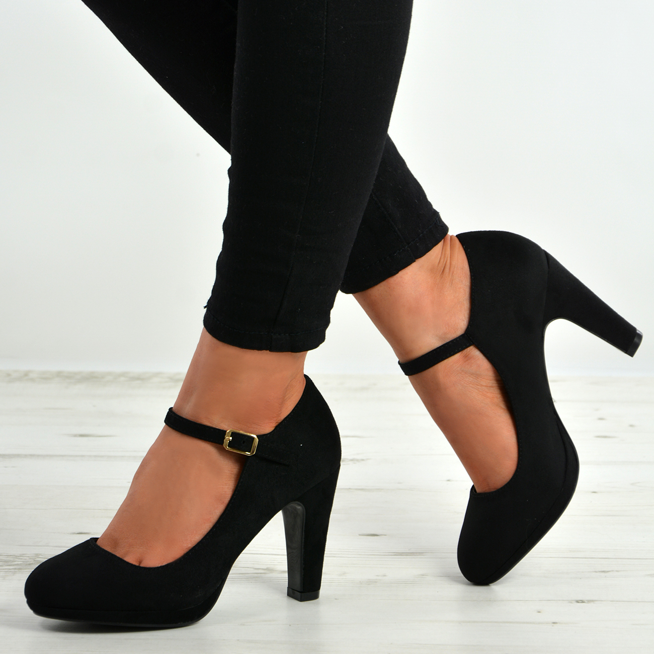 Block Heel Pumps With Ankle Strap