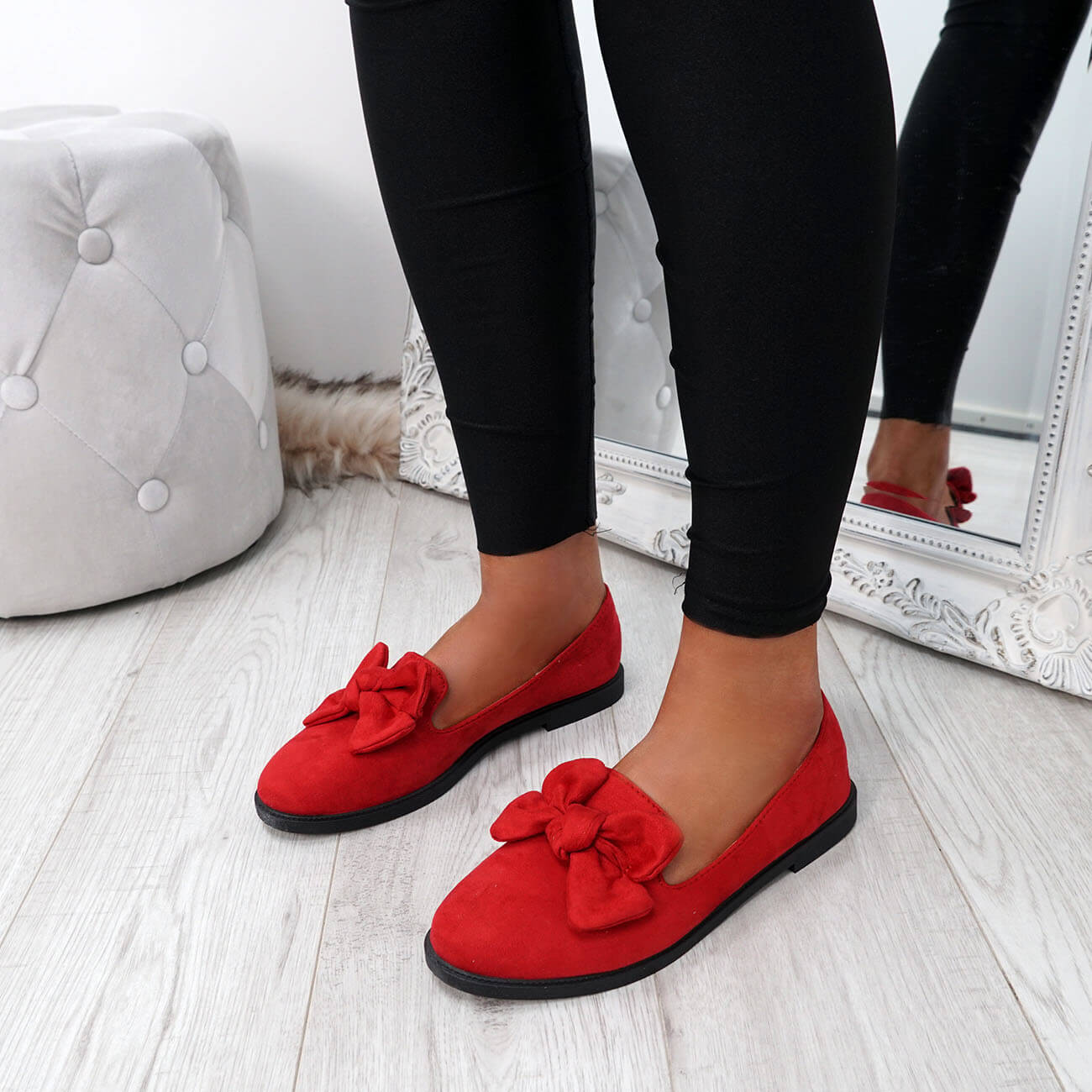 Women Slip on Loafers Women's New Suede Flat Shoes in Spring and Summer  Bowknot Fashion Sandals Black/Blue/Red/Green (A01-Red, 9)