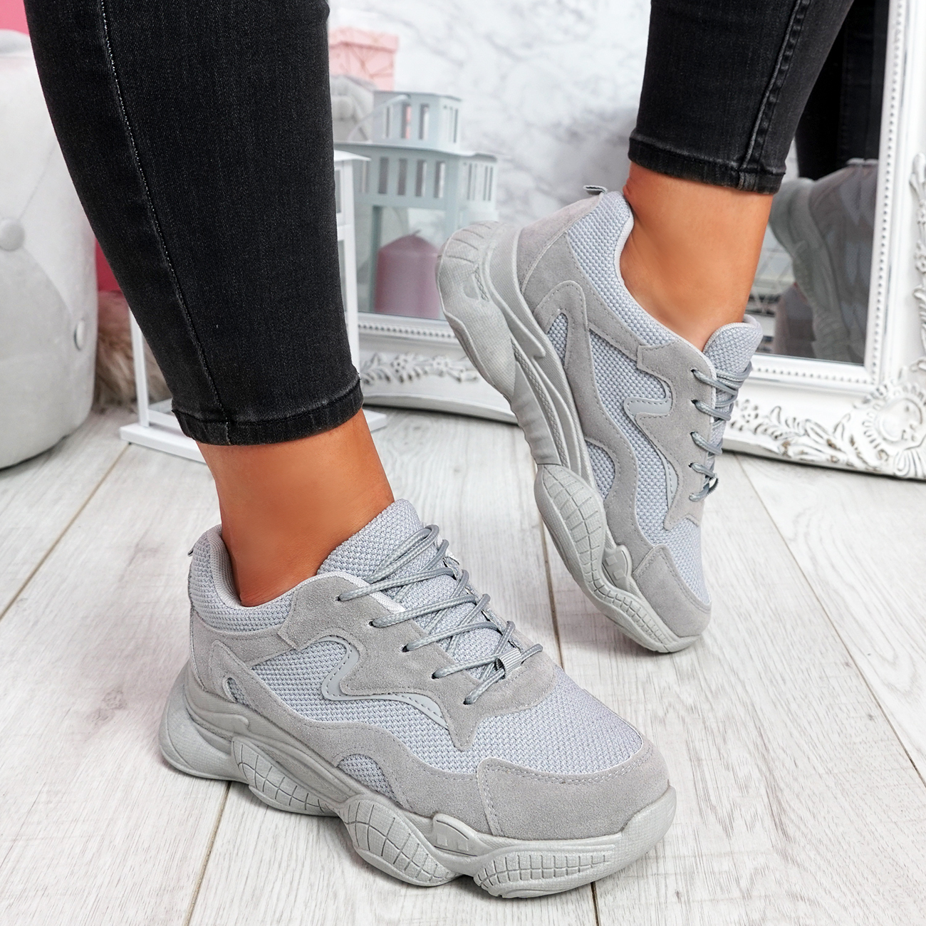 WOMENS LADIES LACE UP CHUNKY SNEAKERS SPORT TRAINERS WOMEN PARTY SHOES ...