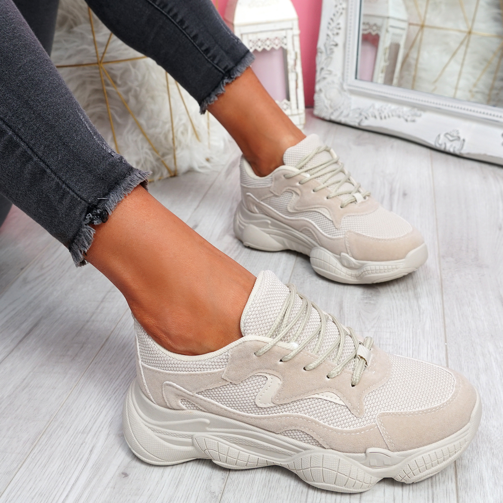WOMENS LADIES LACE UP CHUNKY SNEAKERS SPORT TRAINERS WOMEN PARTY SHOES ...