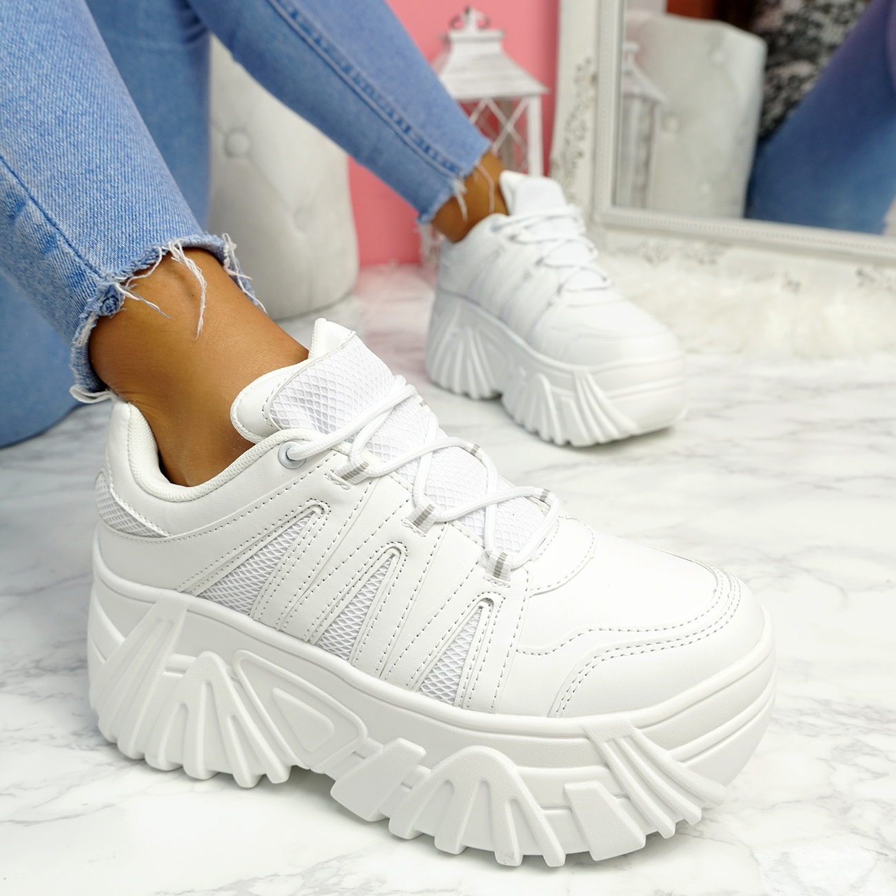 WOMENS LADIES LACE UP CHUNKY PLATFORM TRAINERS WOMEN SNEAKERS PARTY ...