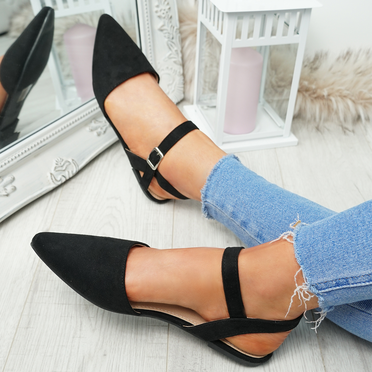 ankle strap pointed flats
