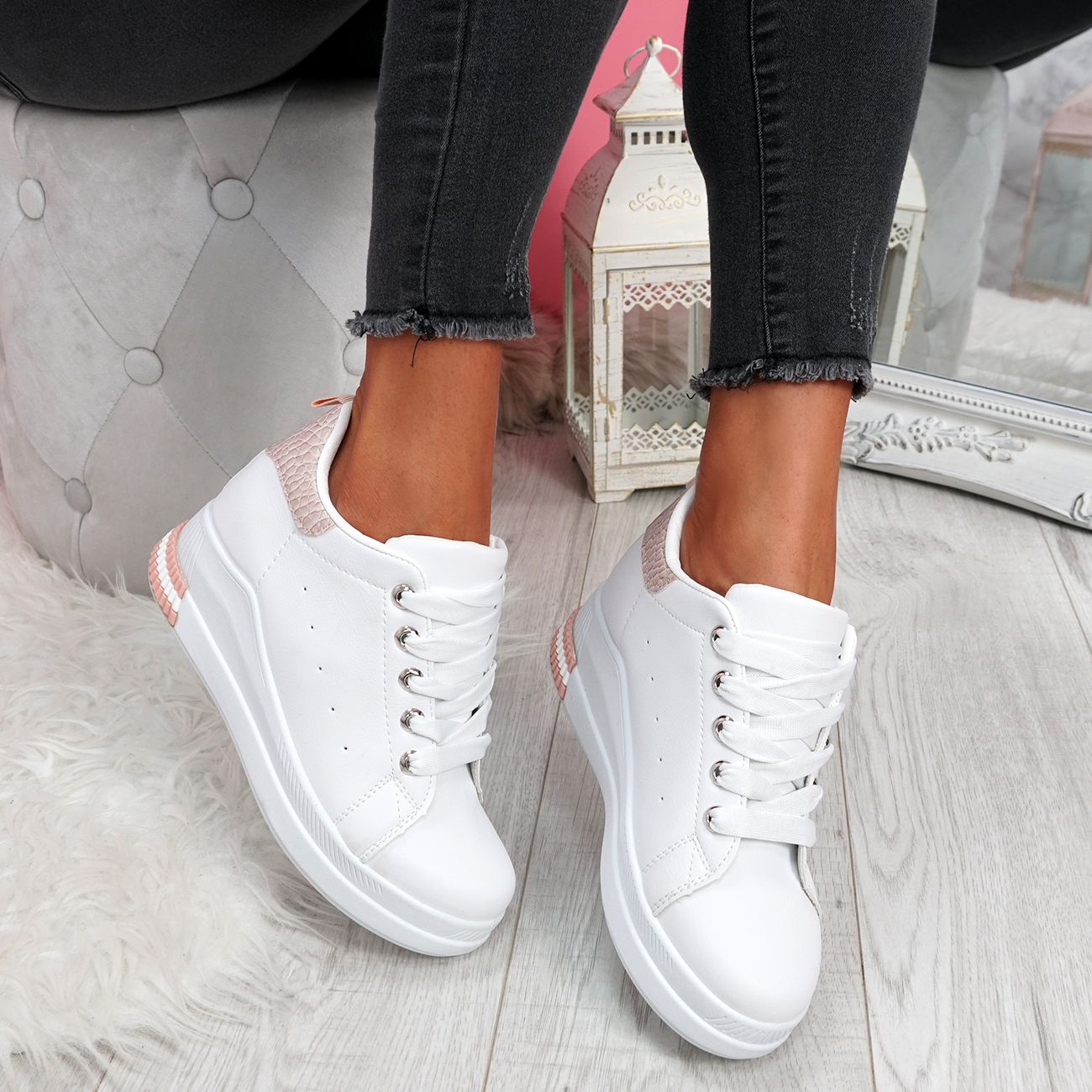 WOMENS LADIES LACE UP WEDGE PARTY TRAINERS WOMEN CASUAL FASHION ...