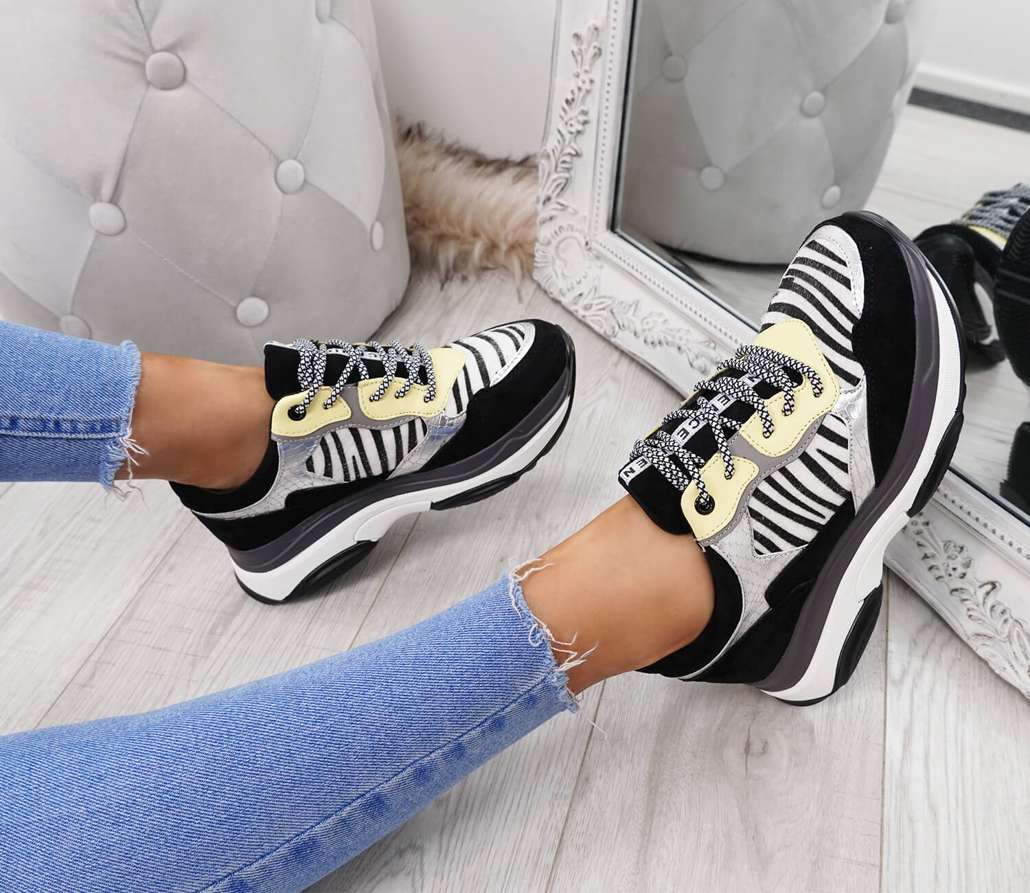 WOMENS LADIES LACE UP CHUNKY TRAINERS PLATFORM SNEAKERS ANIMAL PRINT ...