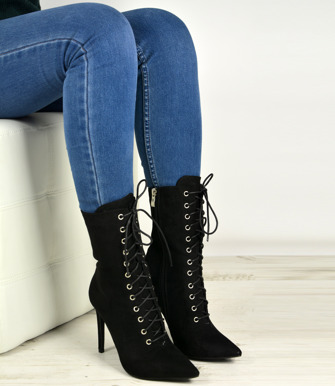 New Womens Ladies High Top Lace Up Ankle Boots Stiletto High Heels Zip ...