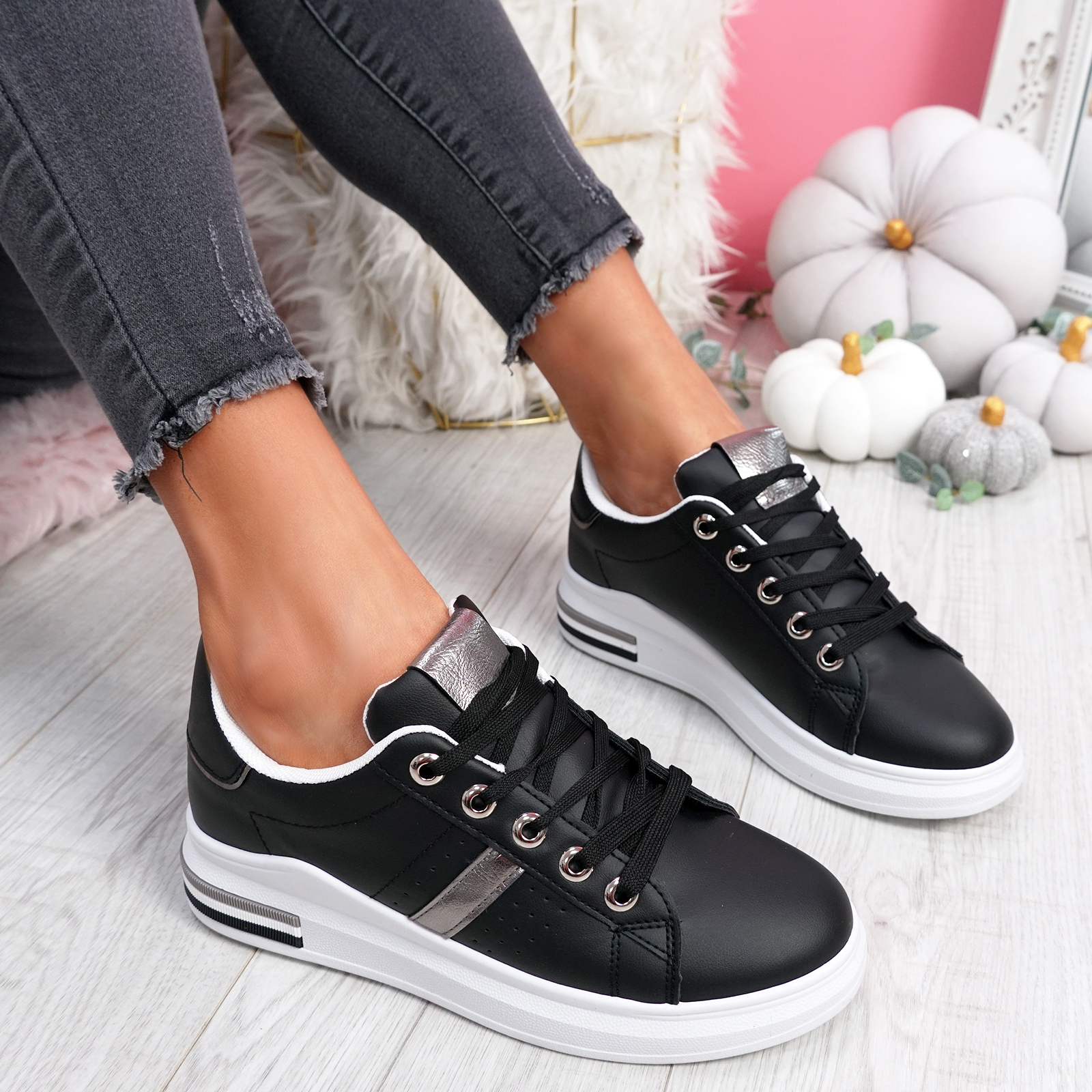 WOMENS LADIES LACE UP TRAINERS TWO TONE SNEAKERS PLIMSOLLS WOMEN SHOES ...