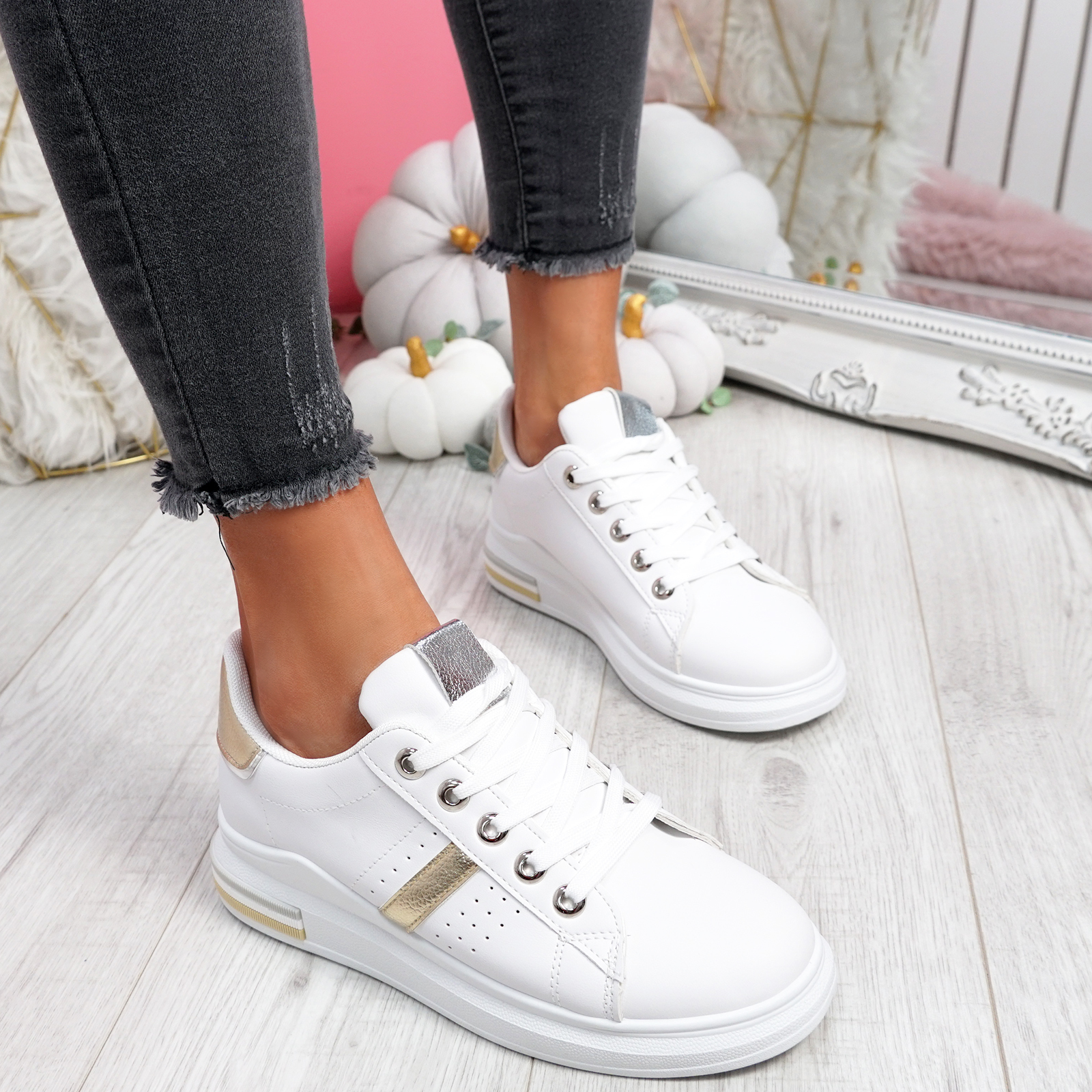 WOMENS LADIES LACE UP TRAINERS TWO TONE SNEAKERS PLIMSOLLS WOMEN SHOES ...