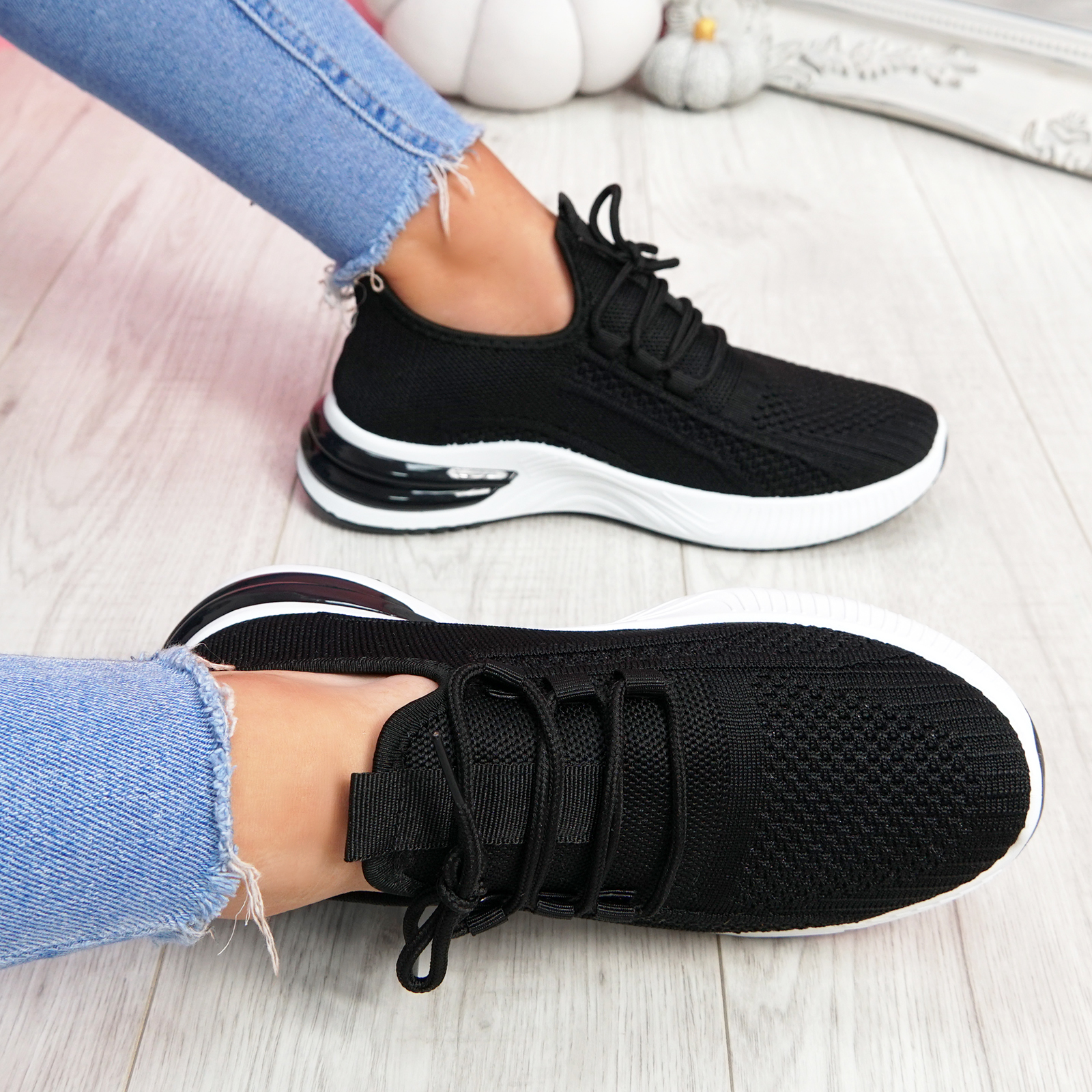 WOMENS LADIES LACE UP SPORT GYM TRAINERS RUNNING SNEAKERS KNIT WOMEN ...