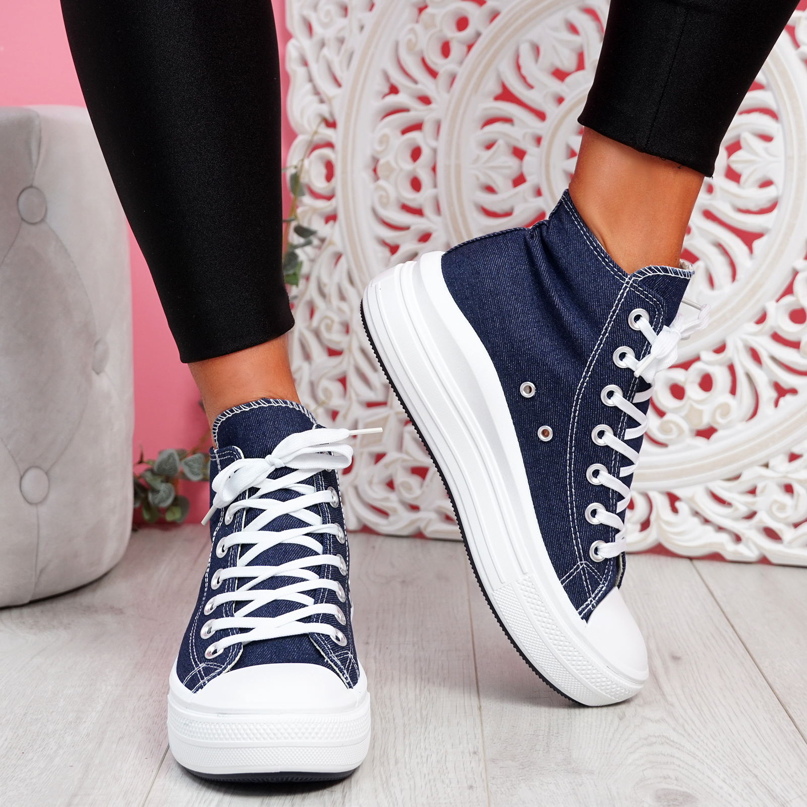 WOMENS LADIES PLATFORM FLATFORM TRAINERS LACE UP HIGH TOP SNEAKERS ...