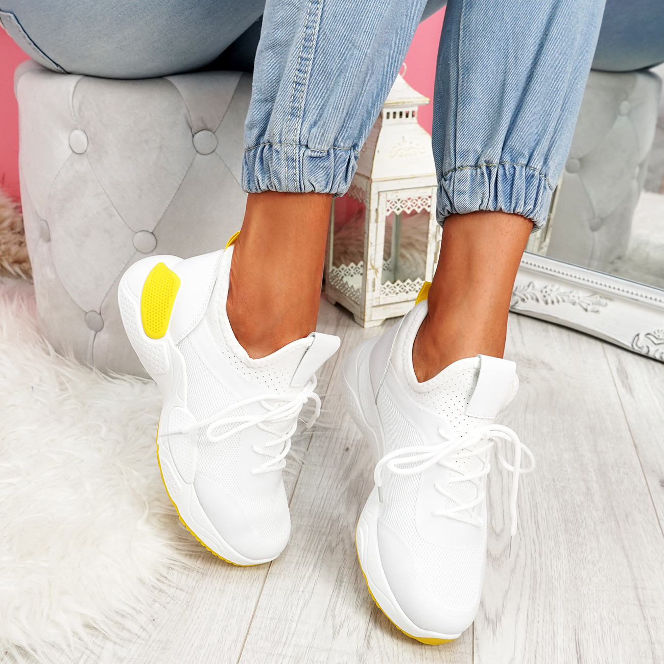 ladies white chunky trainers