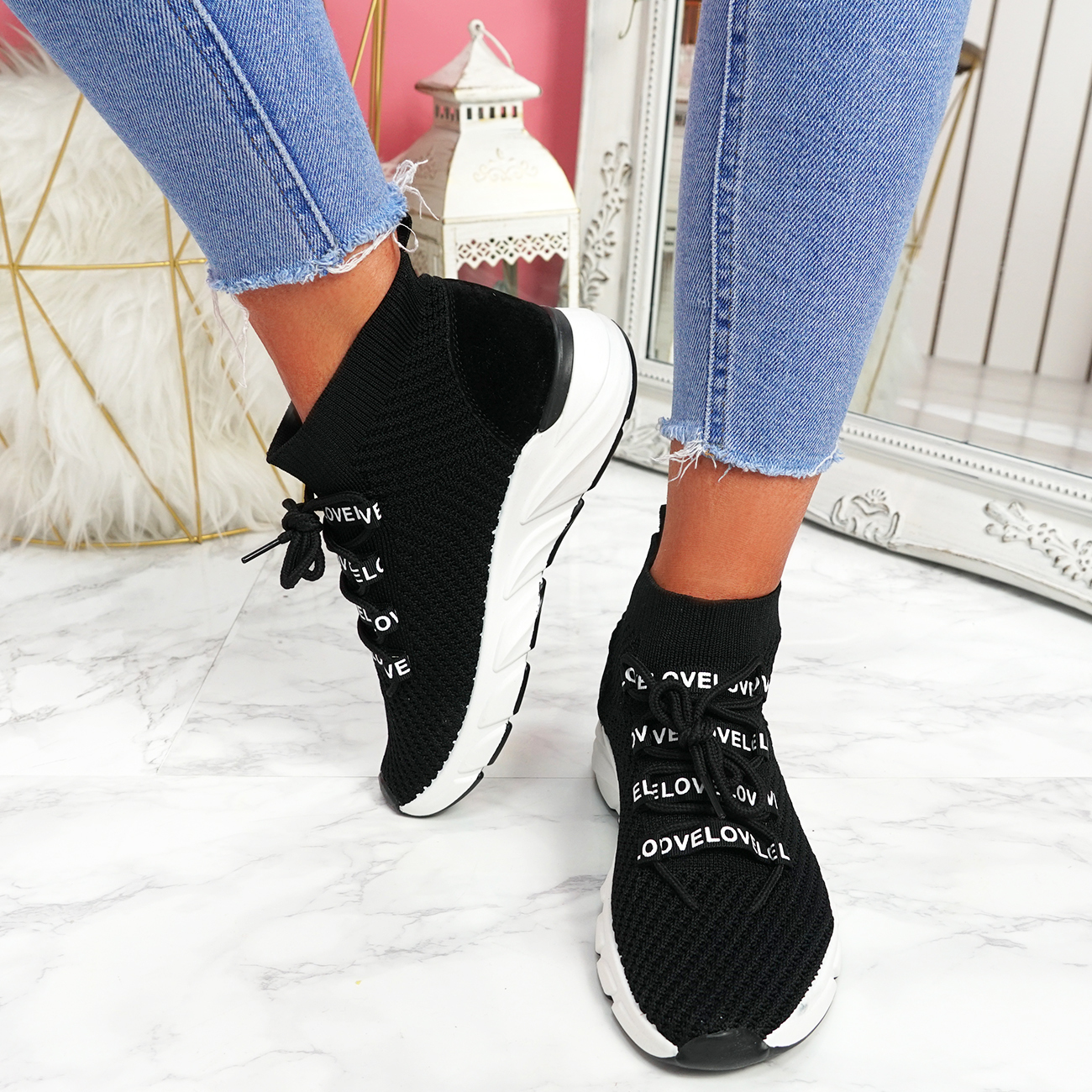 WOMENS LADIES LACE UP SOCK SNEAKERS PARTY TRAINERS SUMMER WOMEN SHOES SIZE
