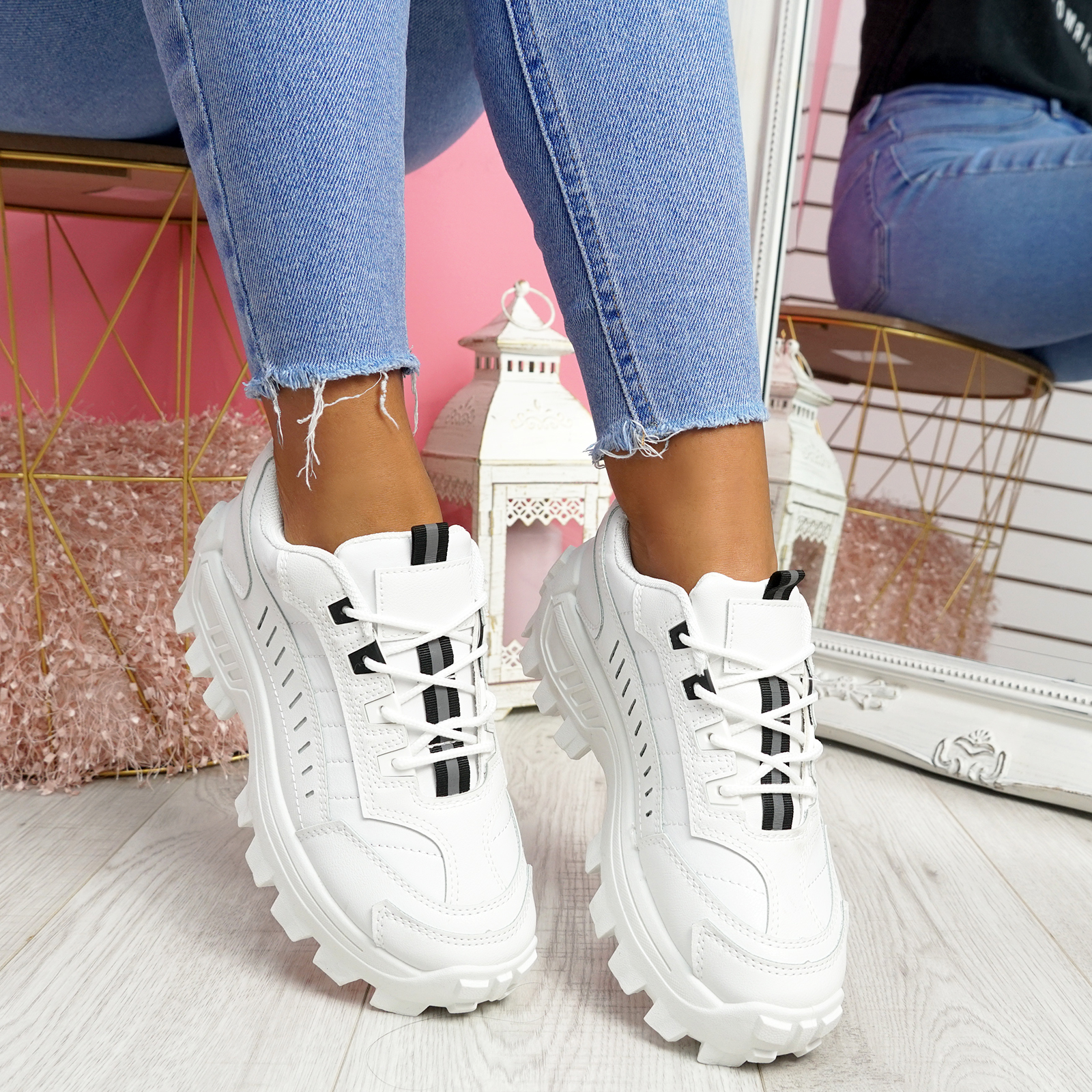 WOMENS LADIES LACE UP CHUNKY SOLE TRAINERS WOMEN SNEAKERS PARTY SHOES SIZE 