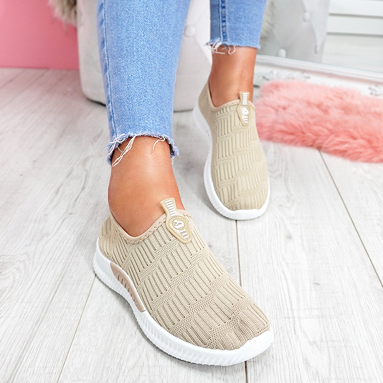 WOMENS SLIP ON KNIT STYLE TRAINERS LADIES SNEAKERS WOMEN SPORT SHOES SIZE CE10875