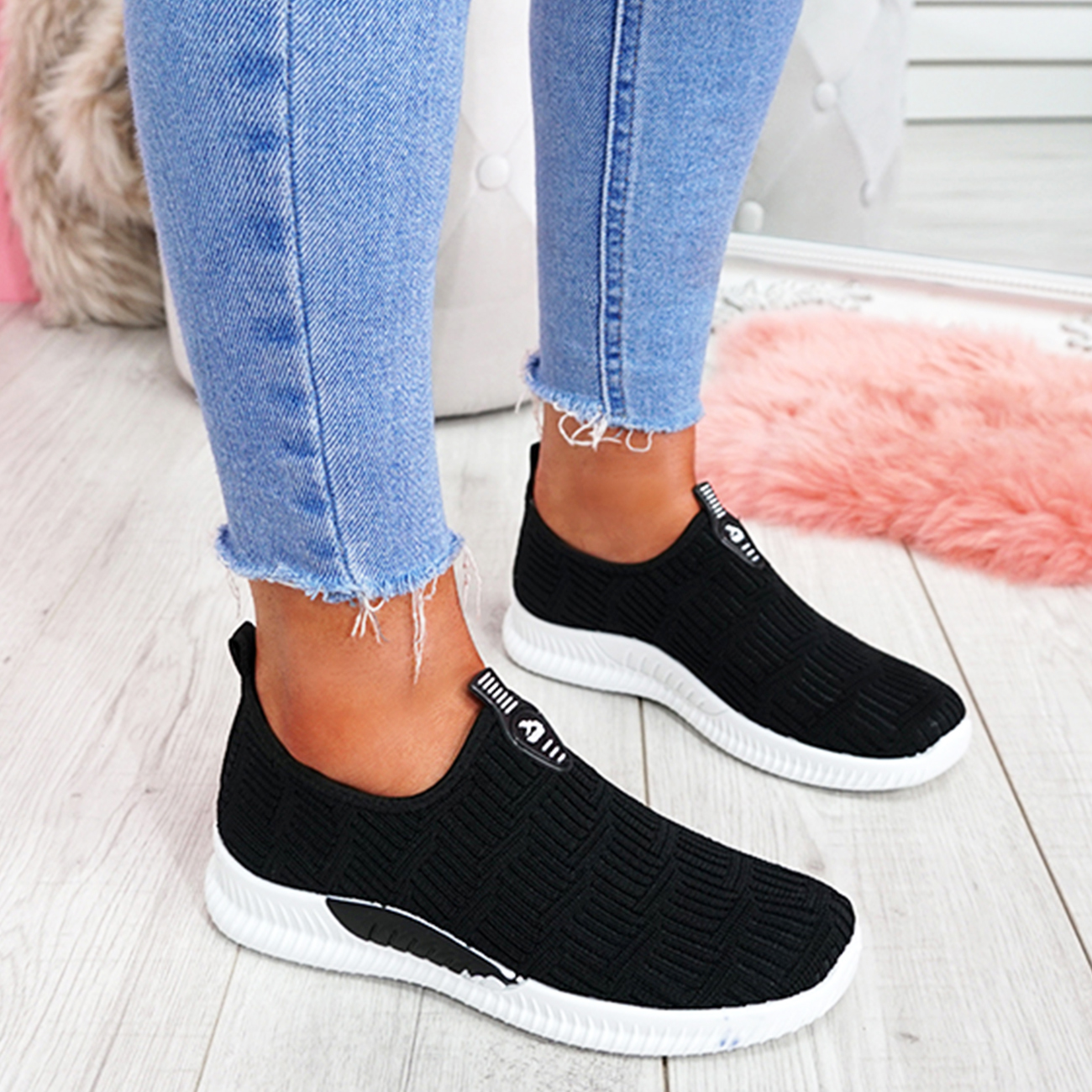 WOMENS SLIP ON KNIT STYLE TRAINERS LADIES SNEAKERS WOMEN SPORT SHOES ...