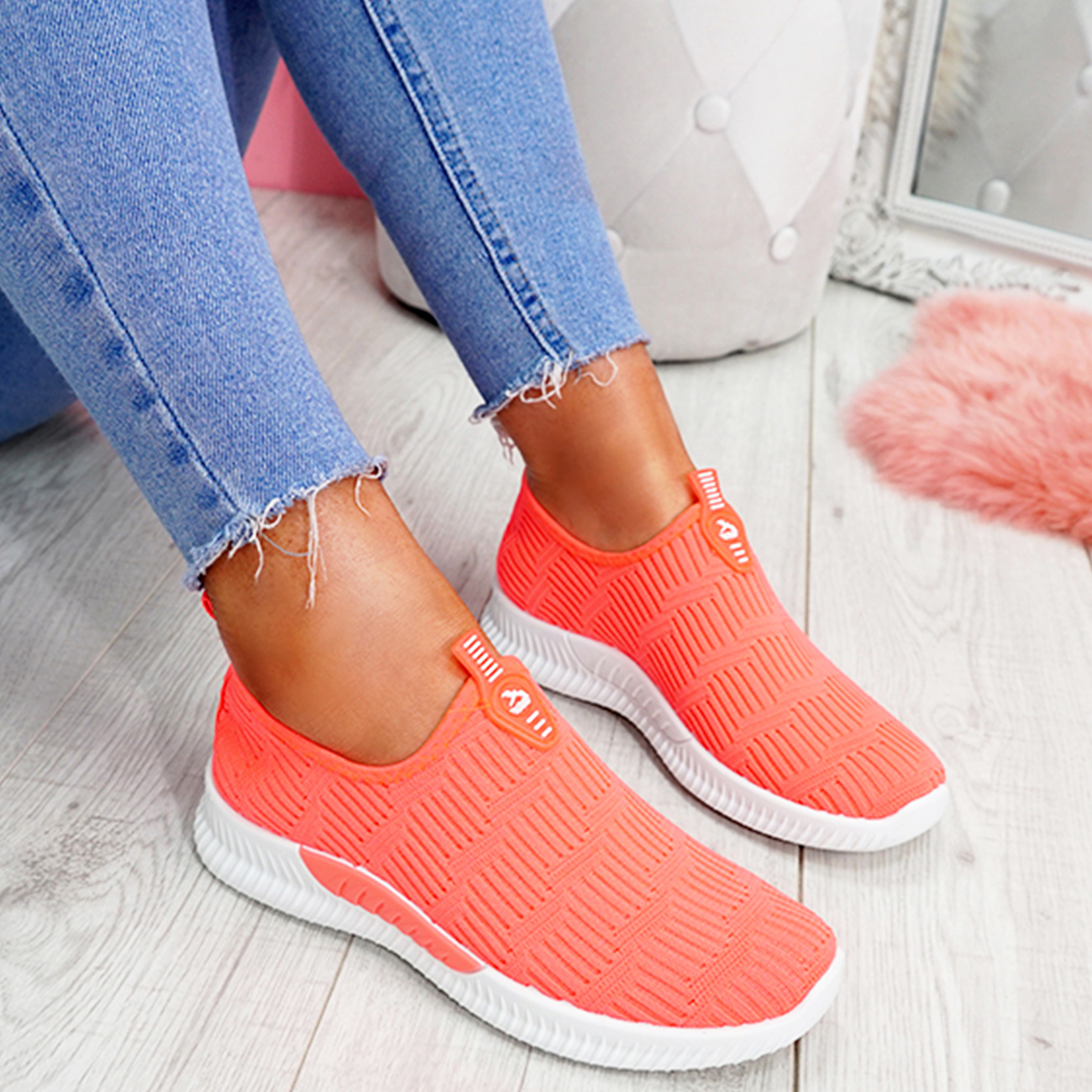 WOMENS LADIES KNIT SPORT TRAINERS SLIP ON RUNNING SNEAKERS WOMEN PARTY SHOES
