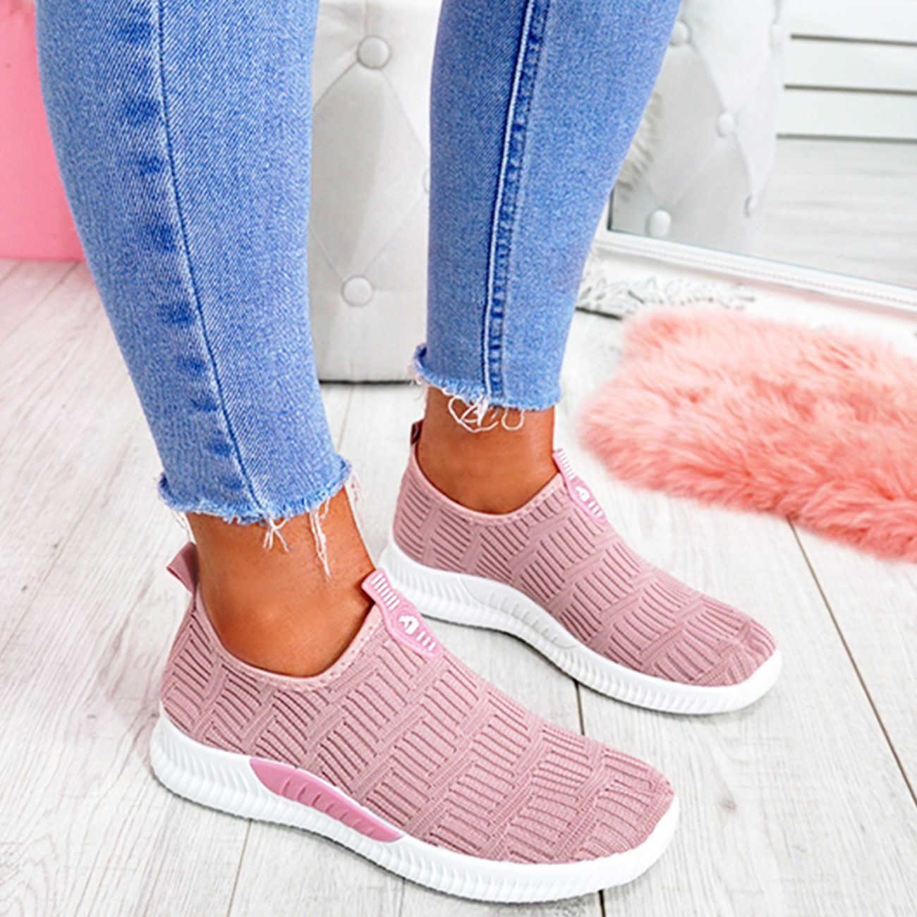 WOMENS LADIES SLIP ON KNIT STYLE TRAINERS PARTY SNEAKERS WOMEN SPORT ...