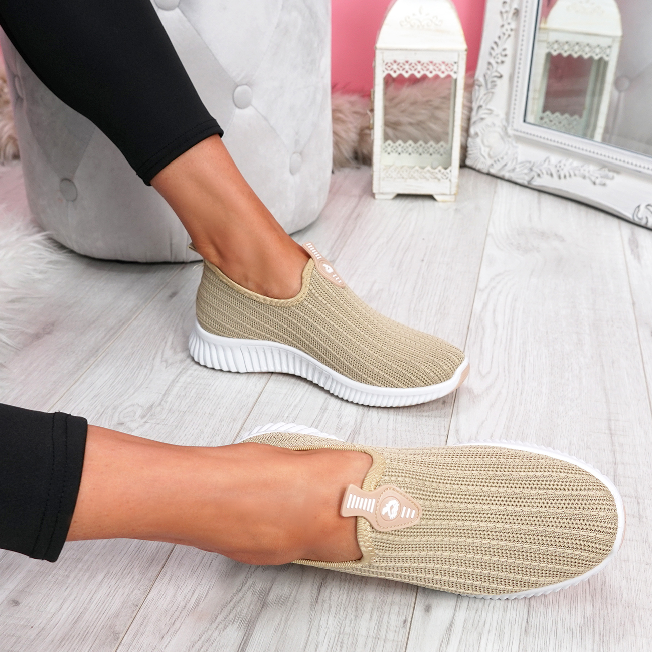 WOMENS LADIES SLIP ON KNIT TRAINERS PARTY CASUAL SPORT SNEAKERS WOMEN ...