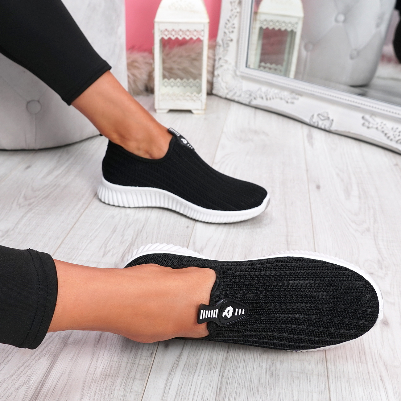 WOMENS LADIES SLIP ON KNIT TRAINERS PARTY CASUAL SPORT SNEAKERS WOMEN ...