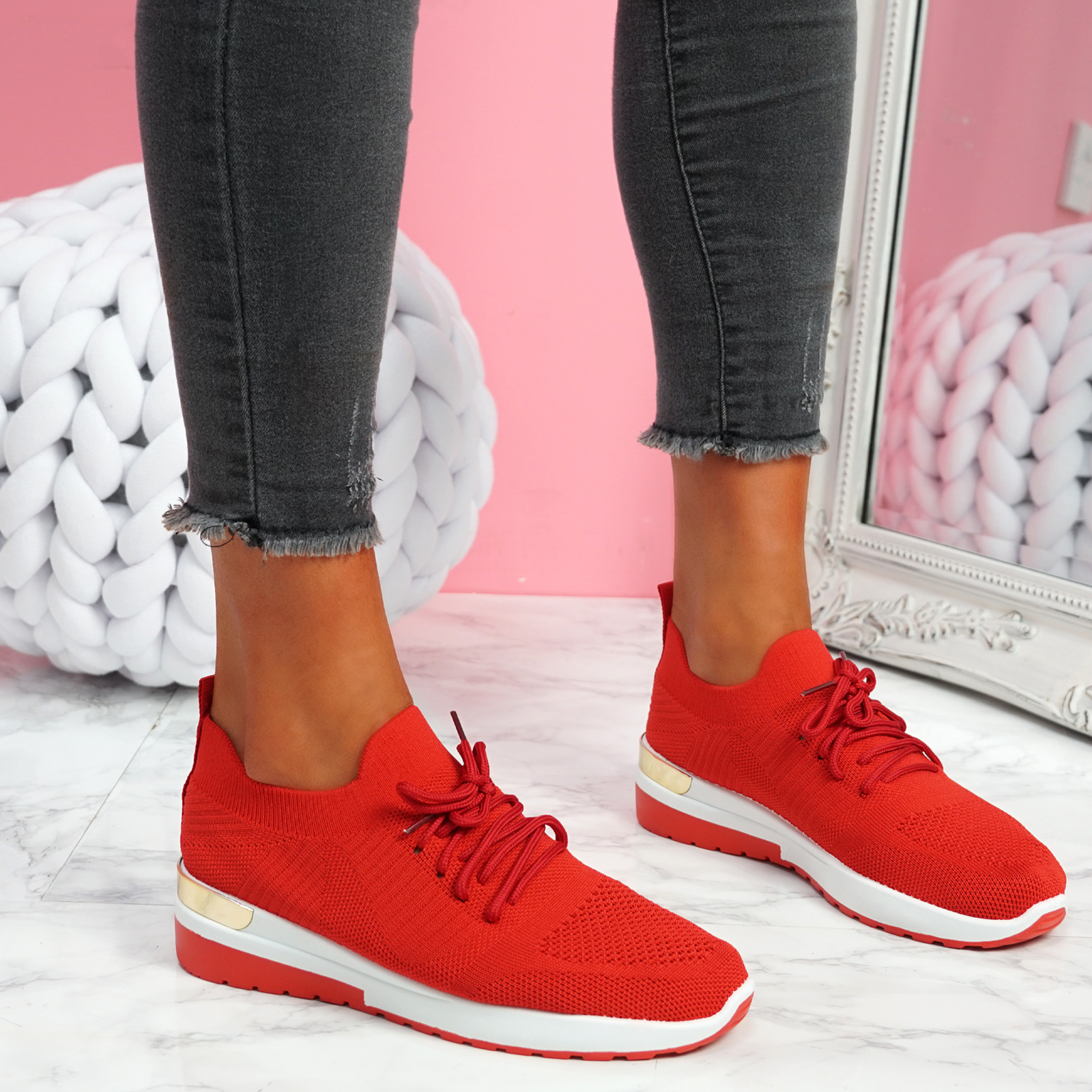 WOMENS LADIES FASHION KNIT TRAINERS LOW HEEL SNEAKERS WOMEN SHOES SIZE UK