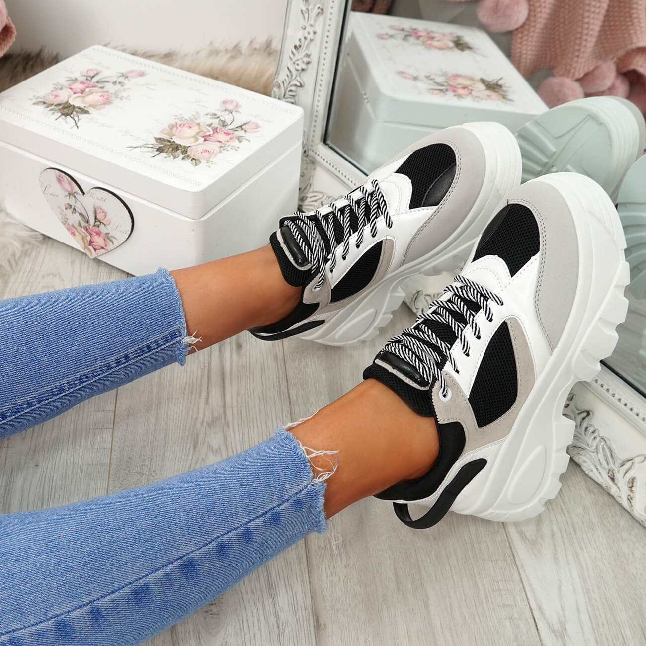 WOMENS LADIES LACE UP CHUNKY SNEAKERS MULTICOLOR TRAINERS PARTY SHOES ...