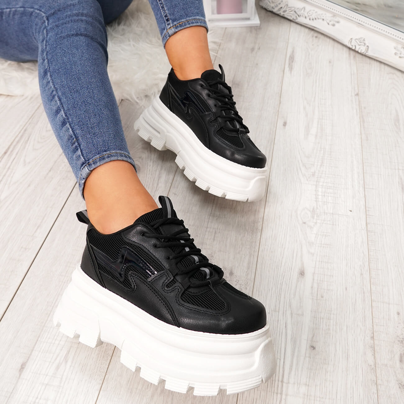 WOMENS LADIES PLATFORM CHUNKY TRAINERS LACE UP SPORTS GYM