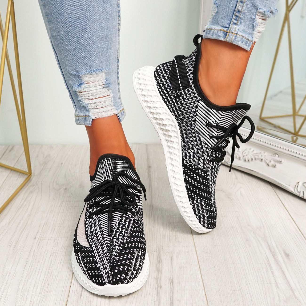 WOMENS LADIES KNIT TRAINERS SLIP ON SPORT SNEAKERS CASUAL RUNNING