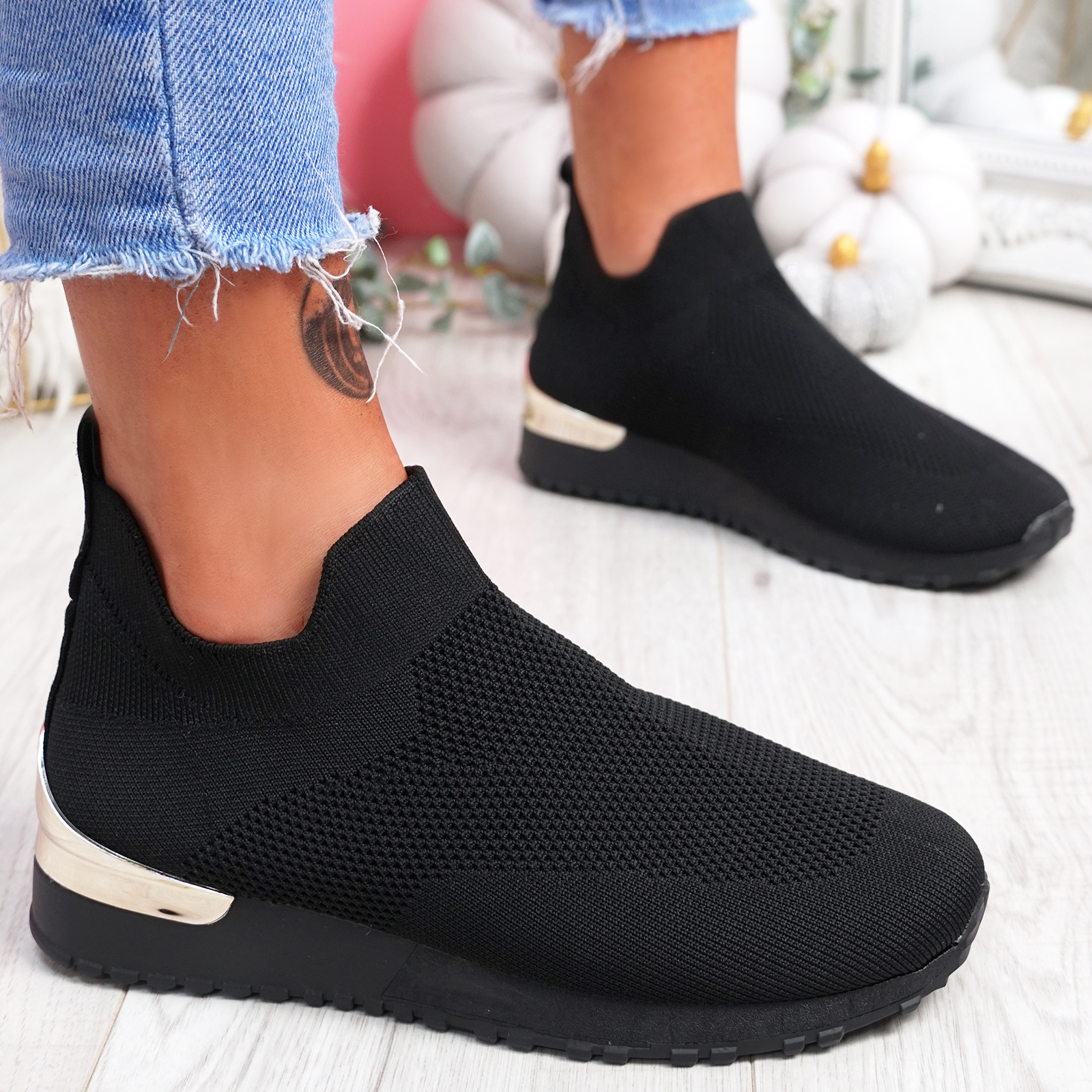 WOMENS LADIES SPORT SLIP  ON TRAINERS KNIT SNEAKERS PULL ON 