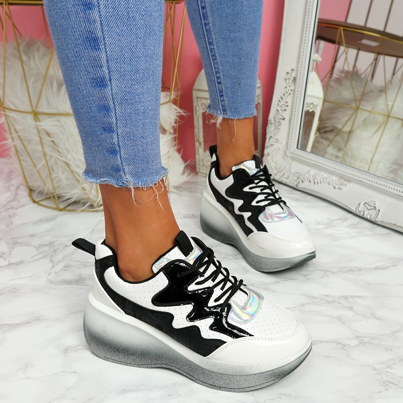 WOMENS LADIES WEDGE CHUNKY TRAINERS PLATFORM PARTY WOMEN SNEAKERS SHOES ...