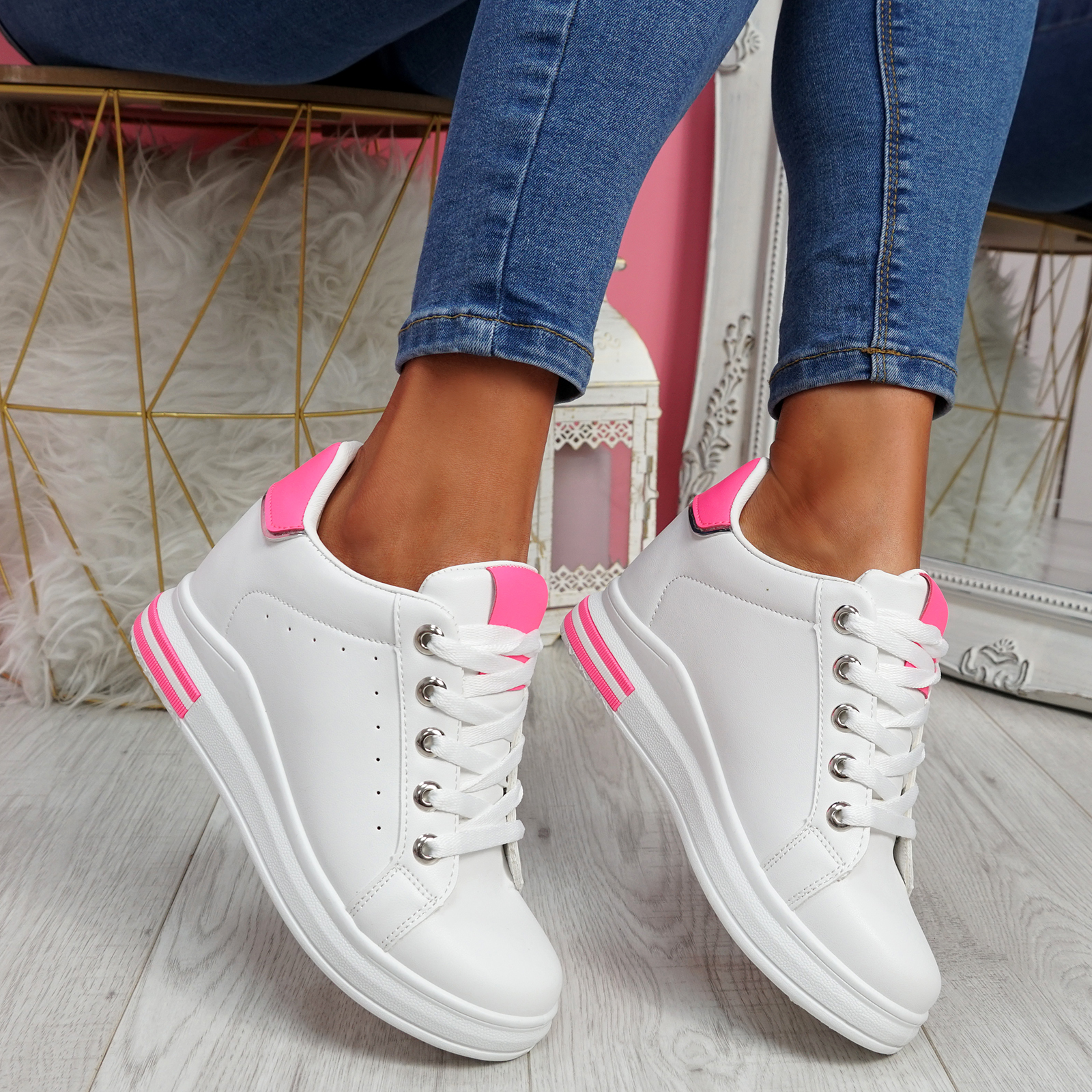 WOMENS LADIES WEDGE TRAINERS LACE UP SLIP ON PARTY SNEAKERS WOMEN SHOES ...
