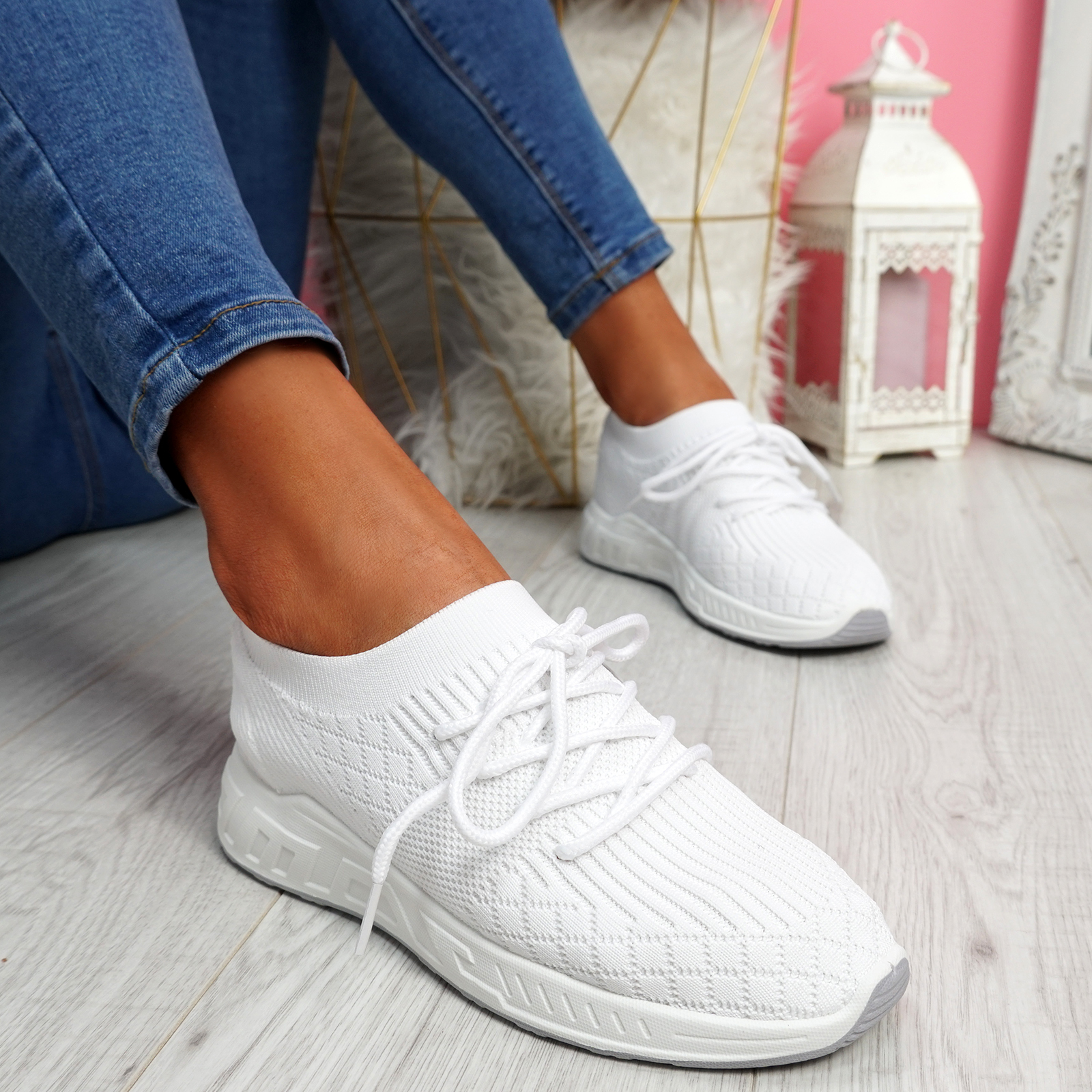 WOMENS LADIES KNIT TRAINERS SLIP ON LACE UP SNAKERS PARTY WOMEN SHOES ...