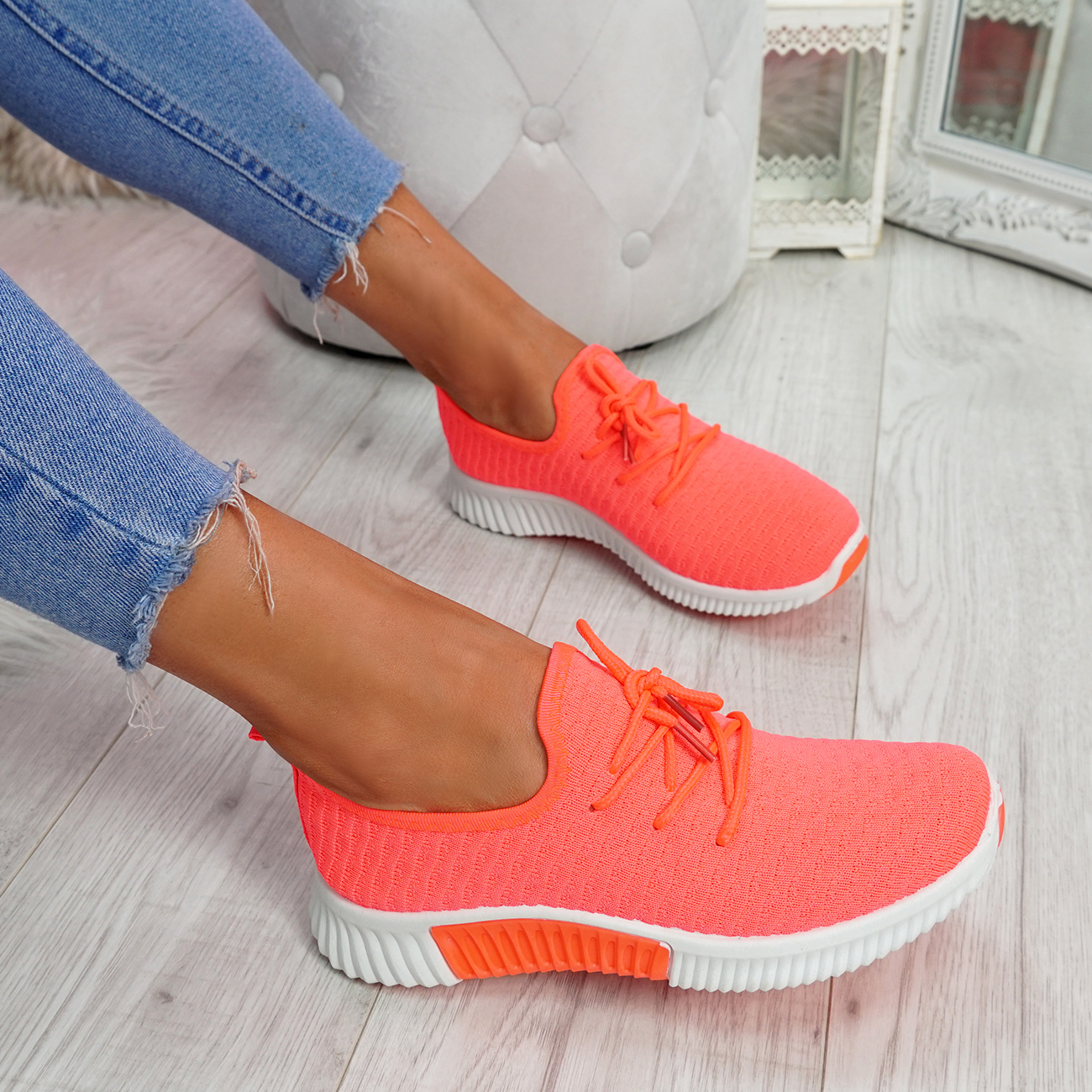 WOMENS LADIES LACE UP KNIT SPORTS GYM TRAINERS WOMEN SNEAKERS RUNNING ...