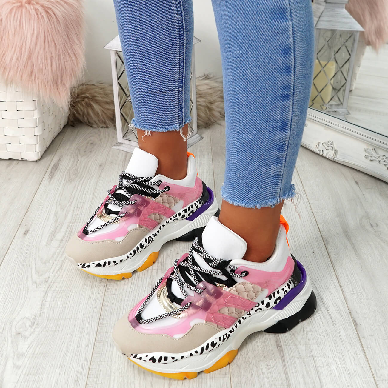 WOMENS LADIES LACE UP CHUNKY TRAINERS 