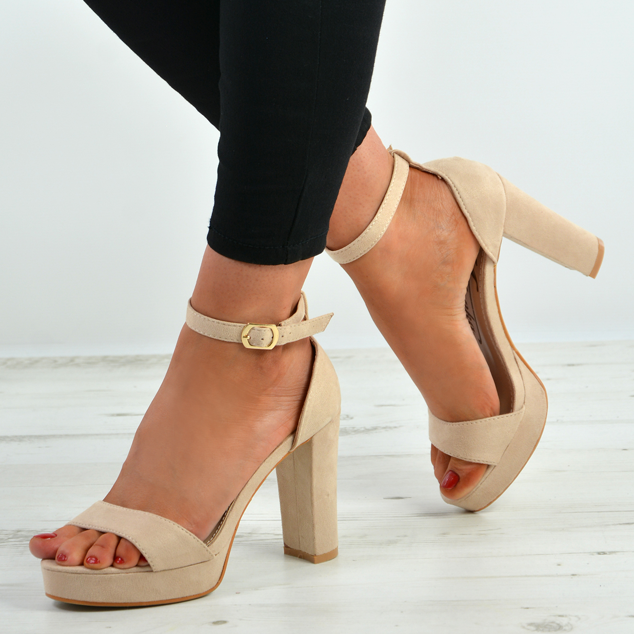 Womens Ladies Platform High Block Heel Strappy Sandals Ankle Strap Shoes Size Uk | eBay