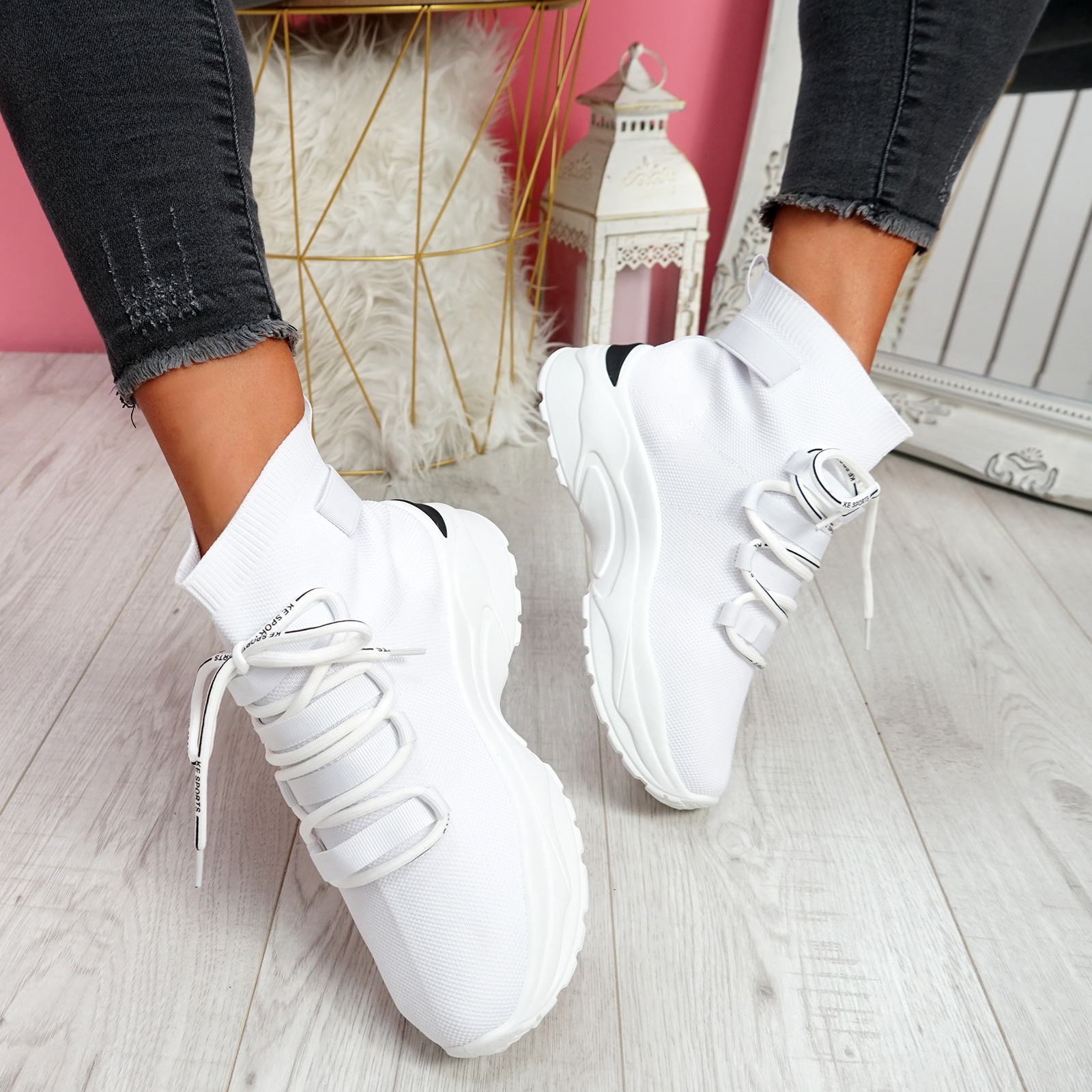 WOMENS LADIES SOCK SNEAKERS LACE CHUNKY TRAINERS PARTY CASUAL WOMEN ...