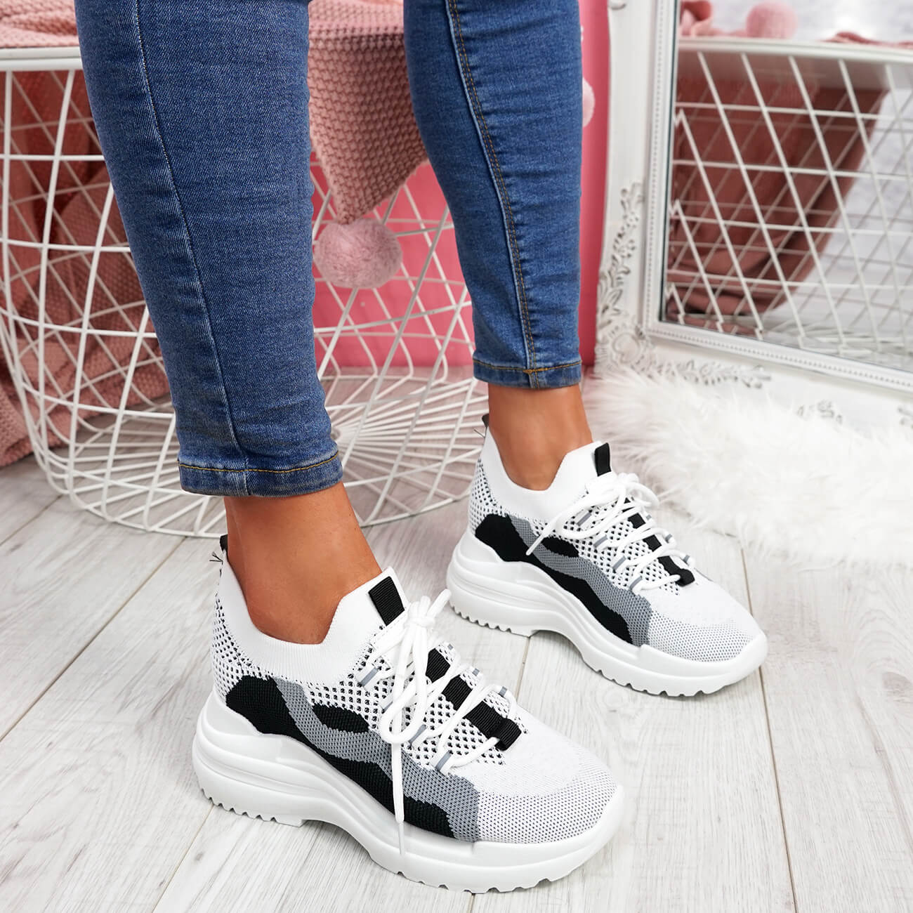 WOMENS LADIES LACE UP CHUNKY RUNNING TRAINERS PARTY SNEAKERS WOMEN ...