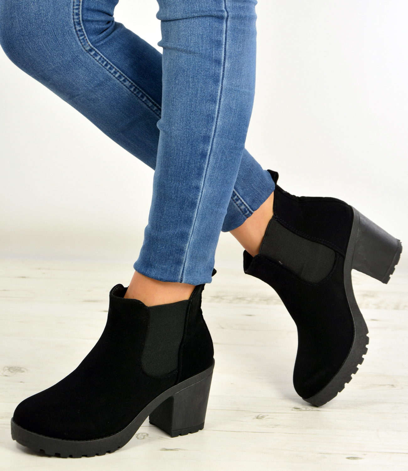 New Womens Ankle Chelsea Boots Chunky Block Heels Platform Shoes Size ...