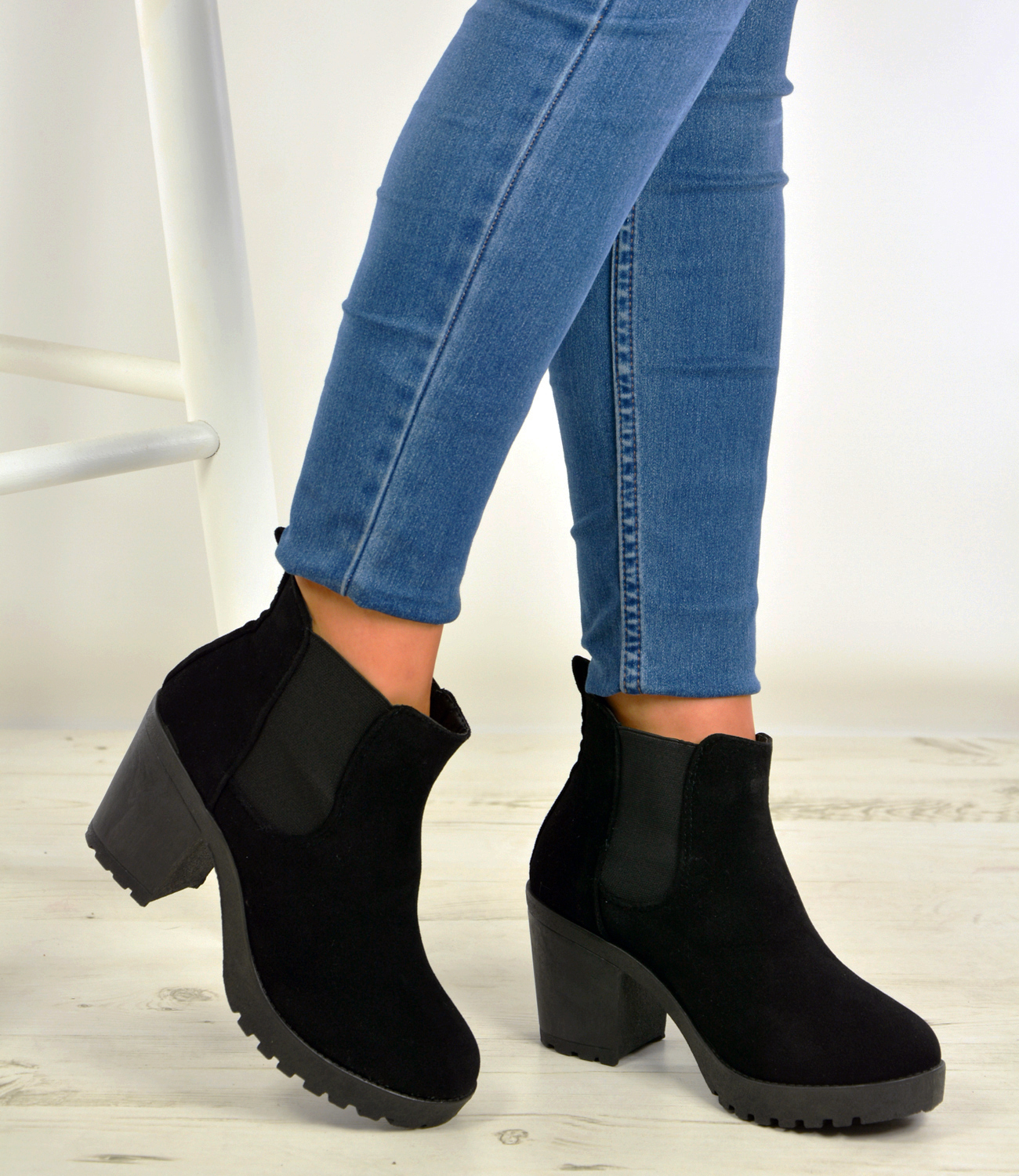 New Womens Ankle Chelsea Boots Chunky Block Heels Platform Shoes Size ...