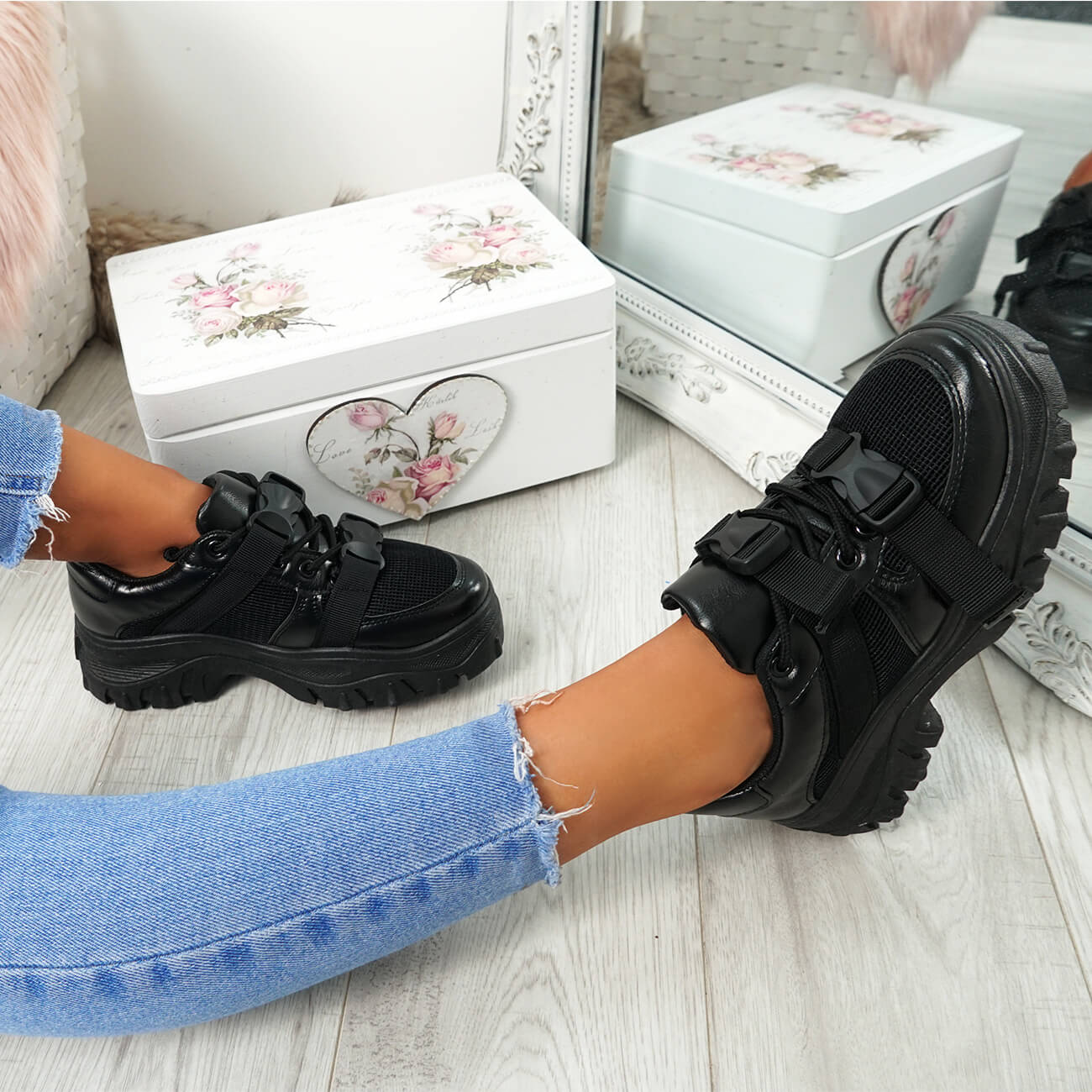 womens black casual trainers