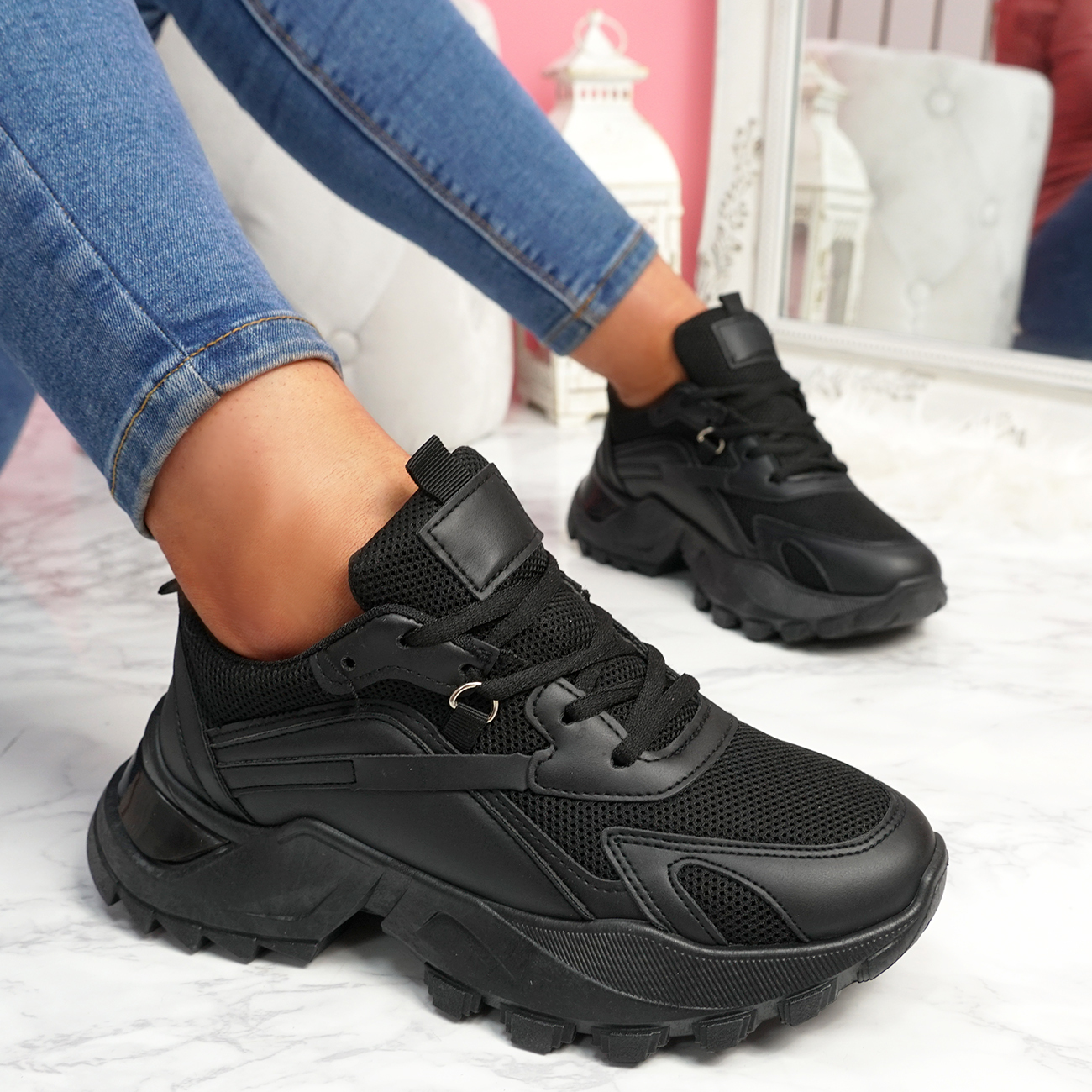 WOMENS LADIES CHUNKY TRAINERS PARTY SNEAKERS LACE UP HEEL WOMEN SHOES ...