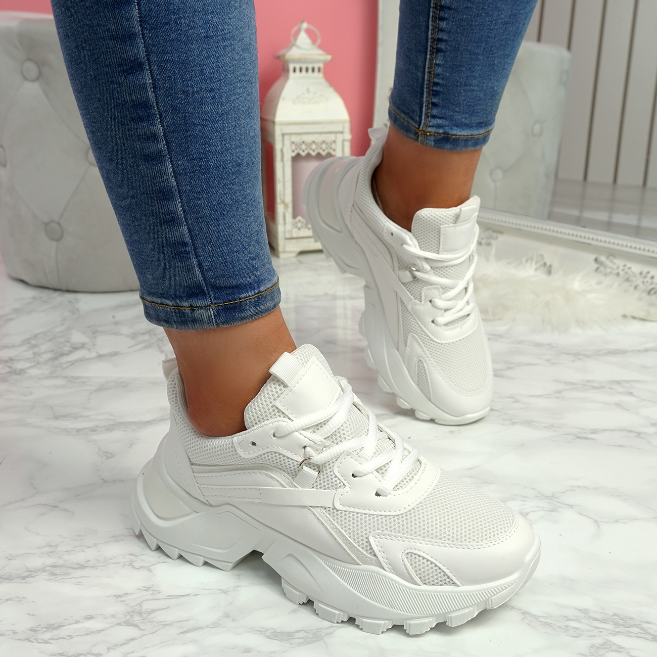 WOMENS LADIES CHUNKY TRAINERS PARTY SNEAKERS LACE UP HEEL WOMEN SHOES ...
