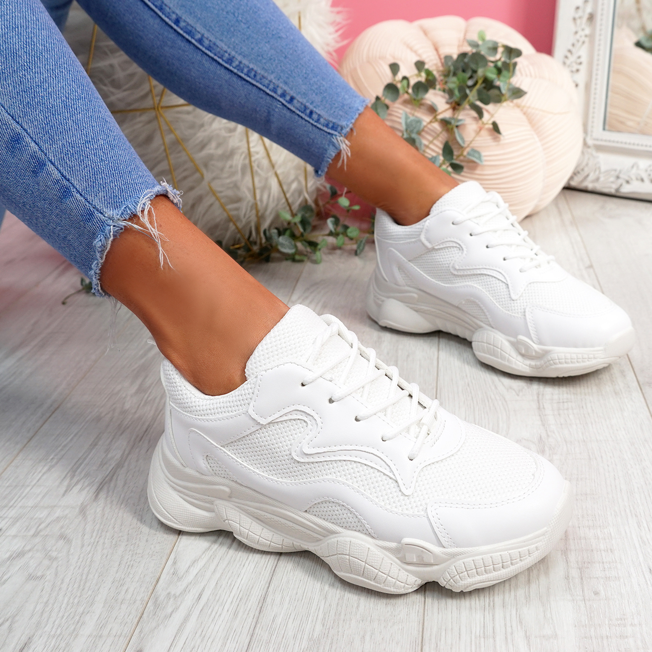 WOMENS LADIES WIDE FIT CHUNKY TRAINERS LACE UP RUNNING SNEAKERS WOMEN ...