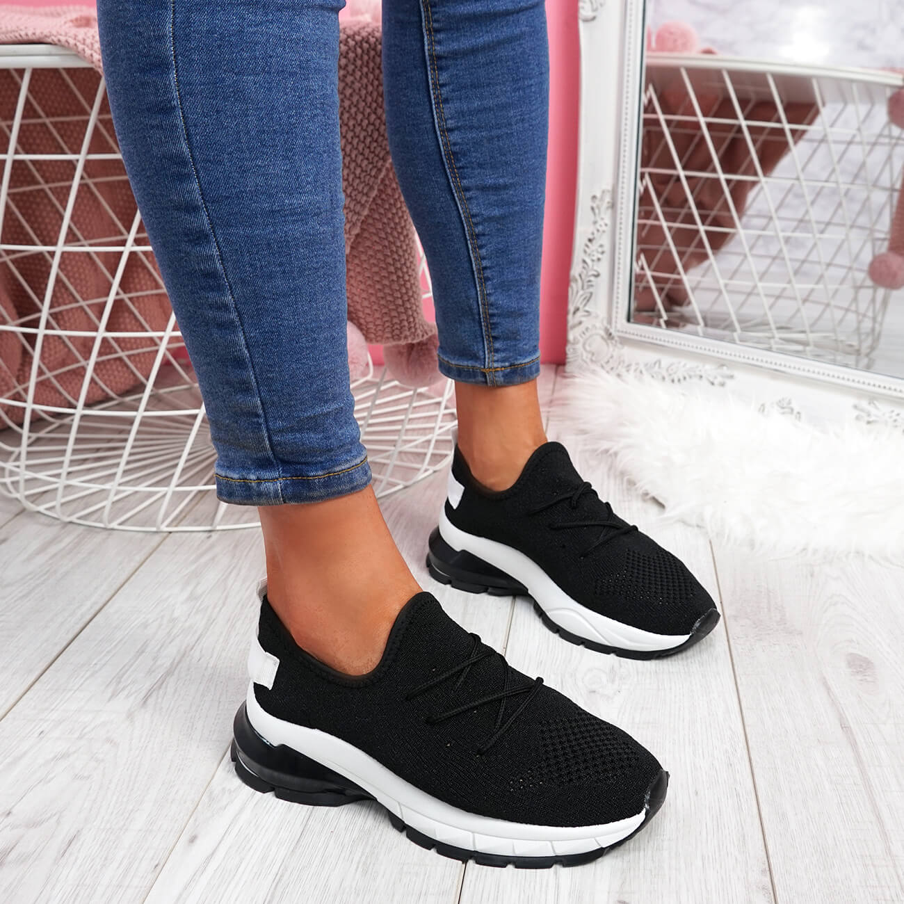 WOMENS LADIES LACE UP CHUNKY MESH TRAINERS RUNNING SNEAKERS WOMEN SHOES ...