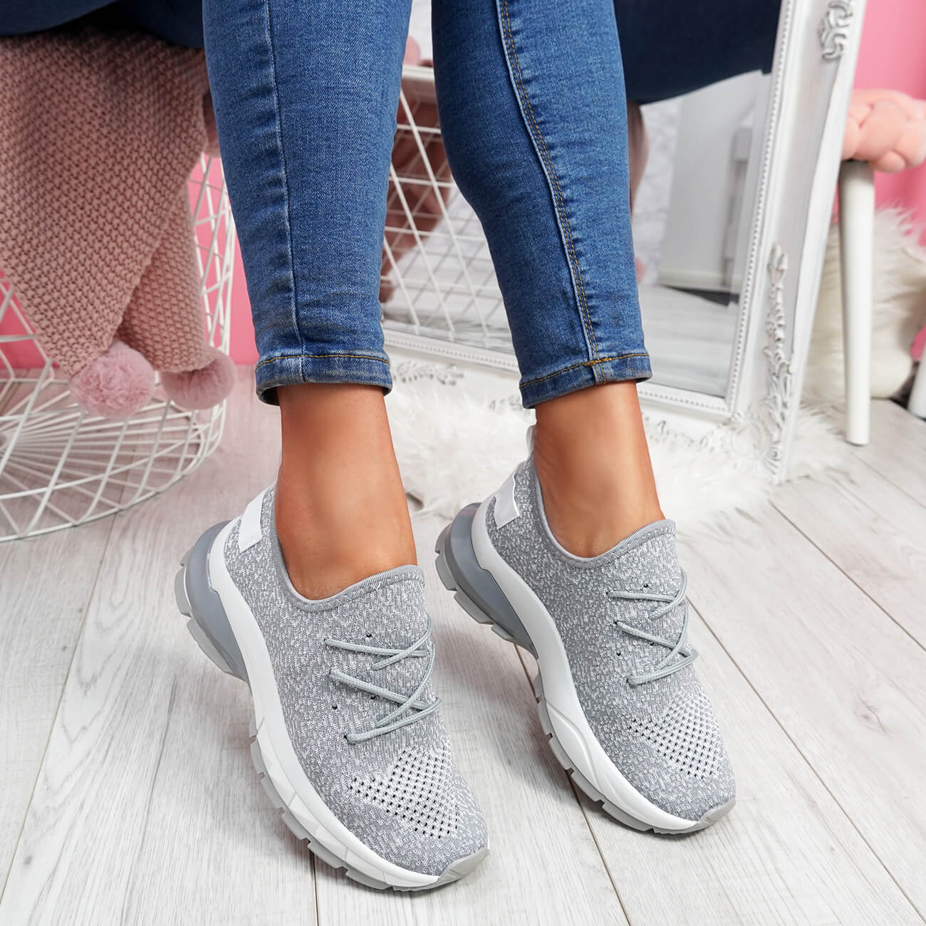 WOMENS LADIES LACE UP CHUNKY MESH TRAINERS RUNNING SNEAKERS WOMEN SHOES ...