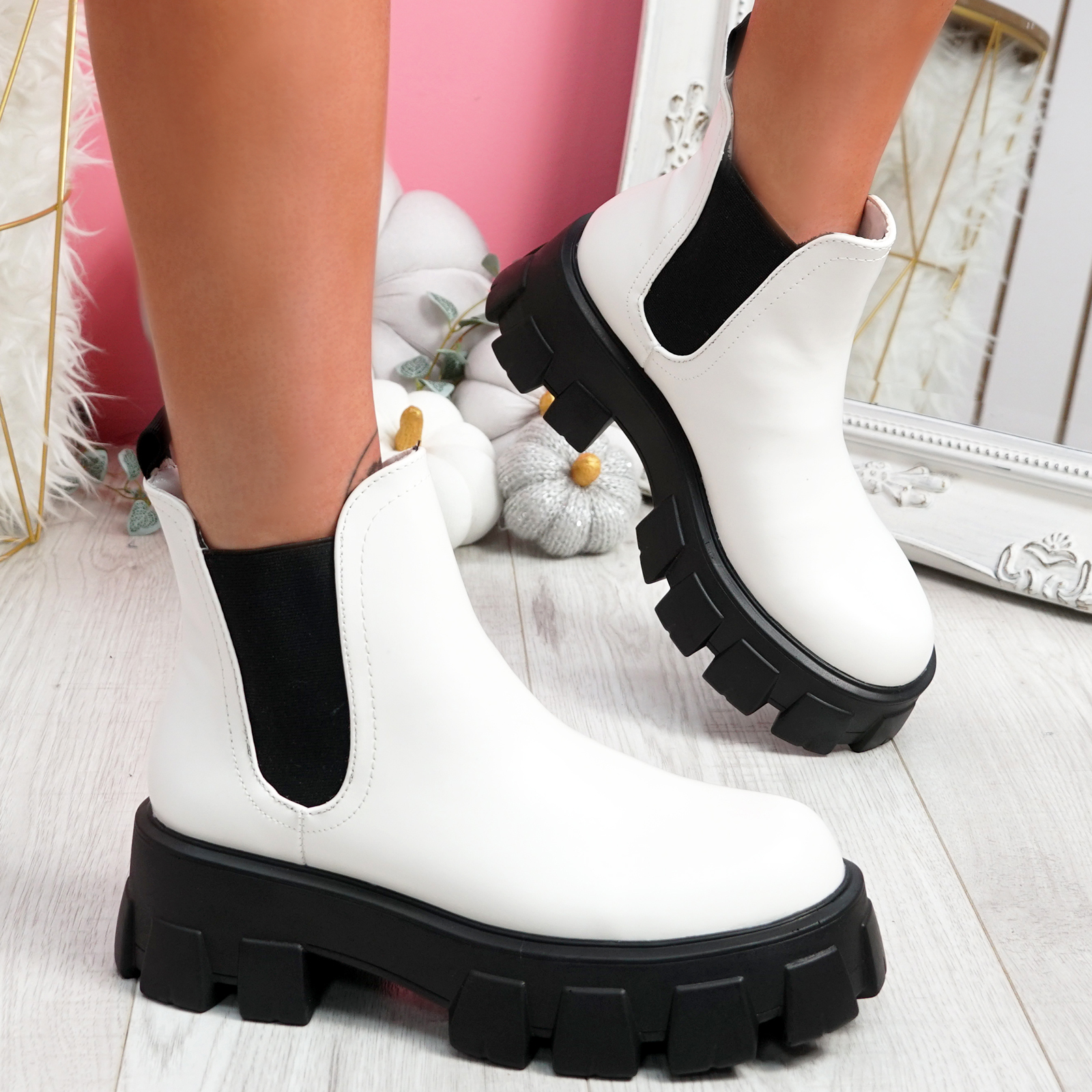 WOMENS LADIES CHUNKY ANKLE BOOTS CHELSEA PLATFORM ELASTIC GUSSETS WOMEN ...