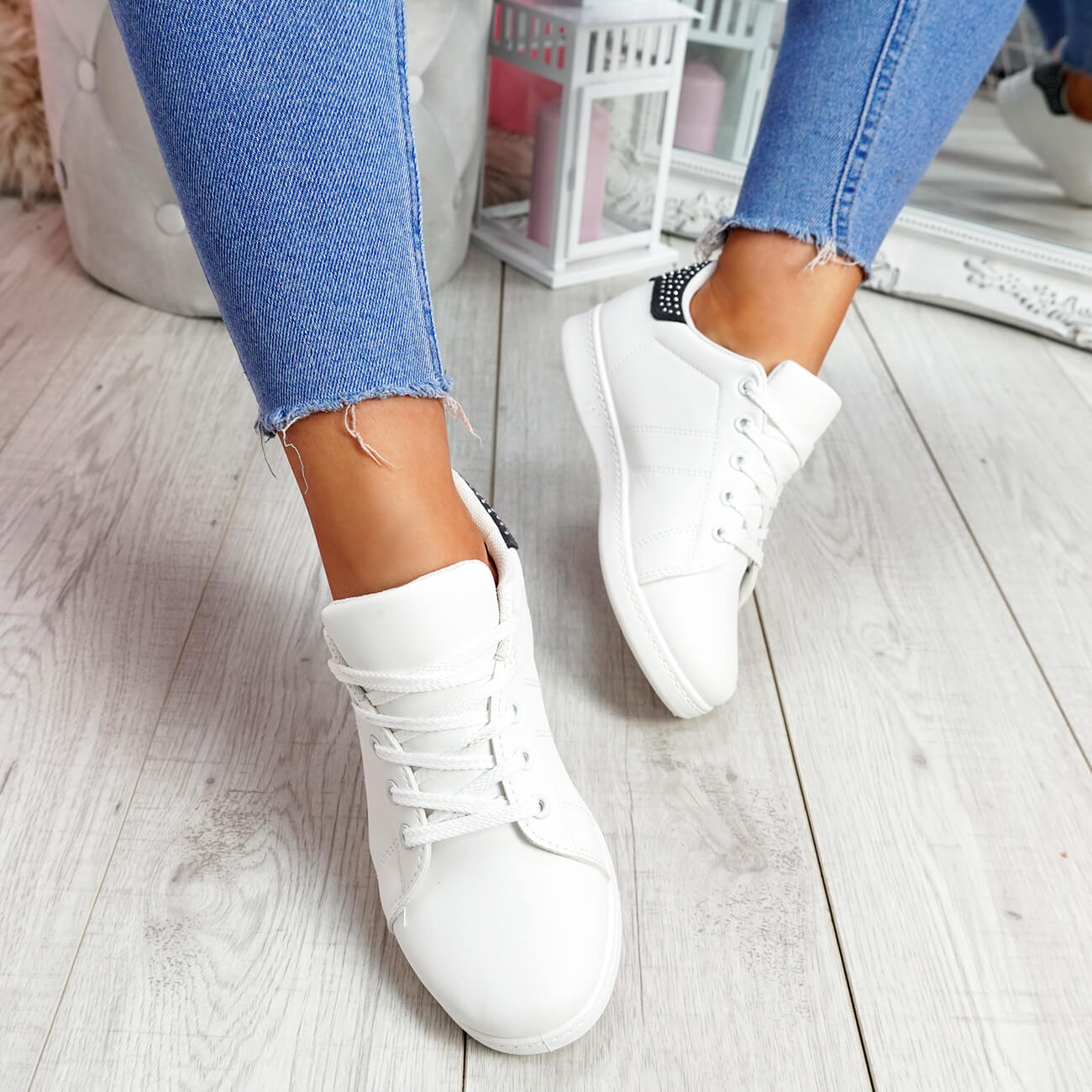 WOMENS LADIES LACE UP STUDDED PLIMSOLLS FLAT TRAINERS SNEAKERS PARTY ...